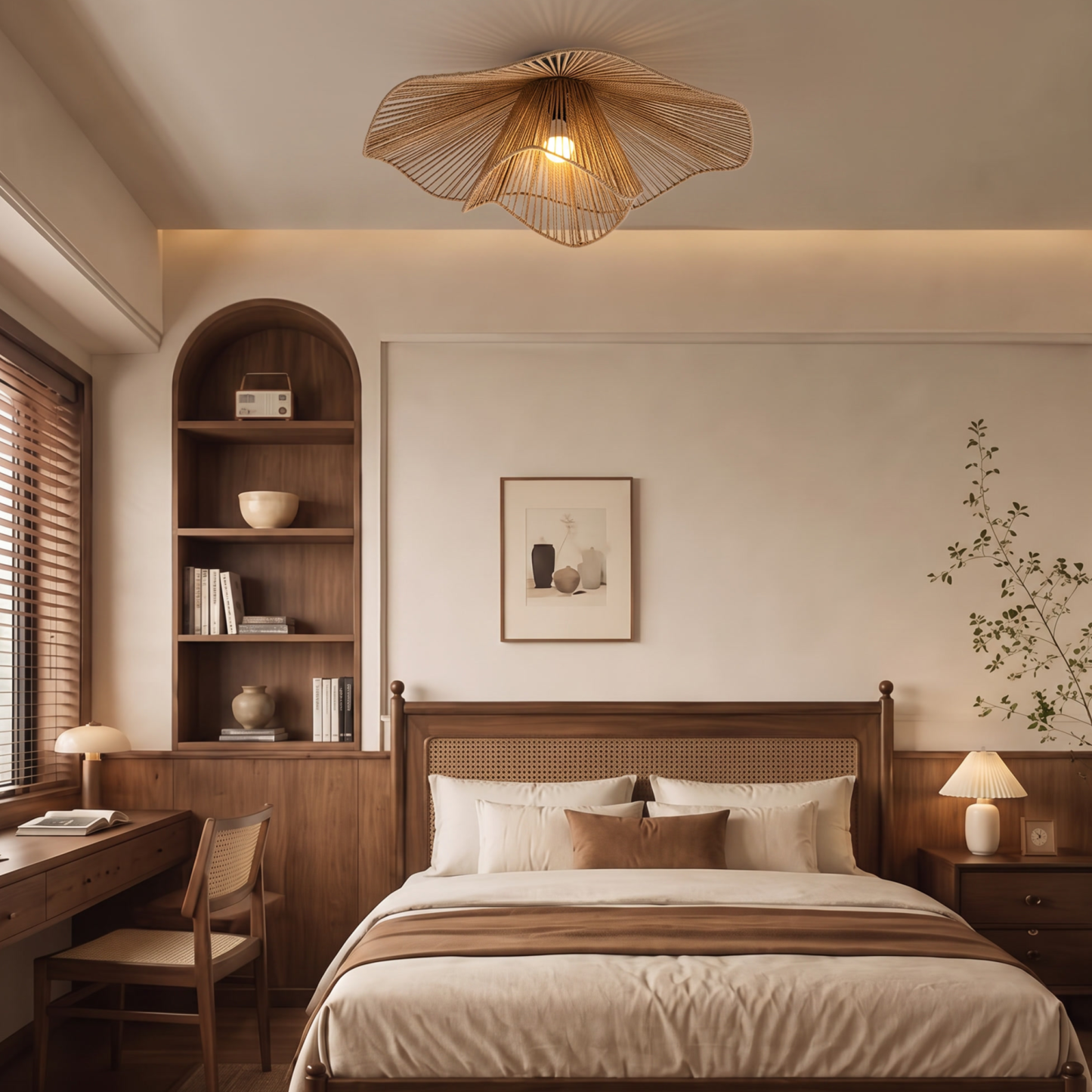 Retro Wavy Woven Paper Rope Flush Mount Ceiling Light  for Living Room Bedroom