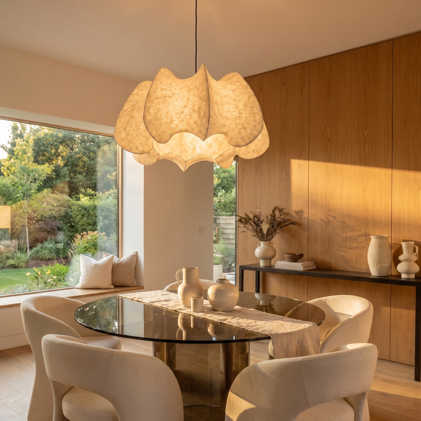  Scandinavian Minimalism Silk Pendant Light -Organic Modern Chandelier for Dining Room Living Room