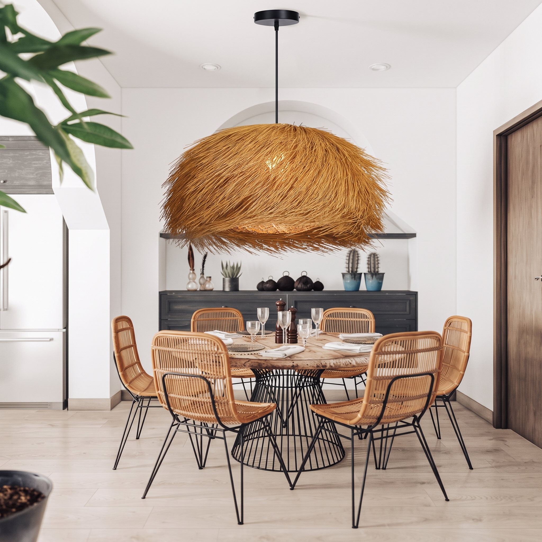 Japanese Style Vintage Grass Light Chandelier Rattan Pendant Light