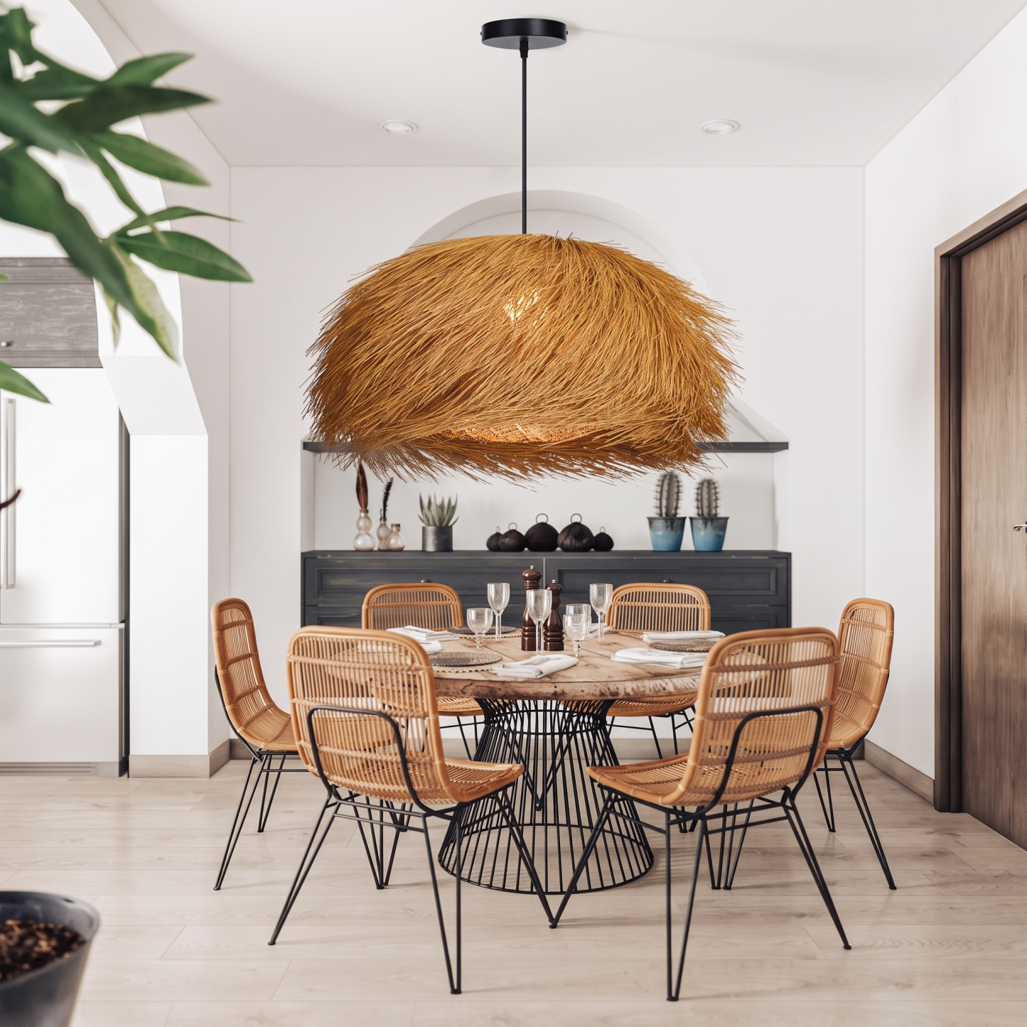 Japanese Style Vintage Grass Light Chandelier Rattan Pendant Light