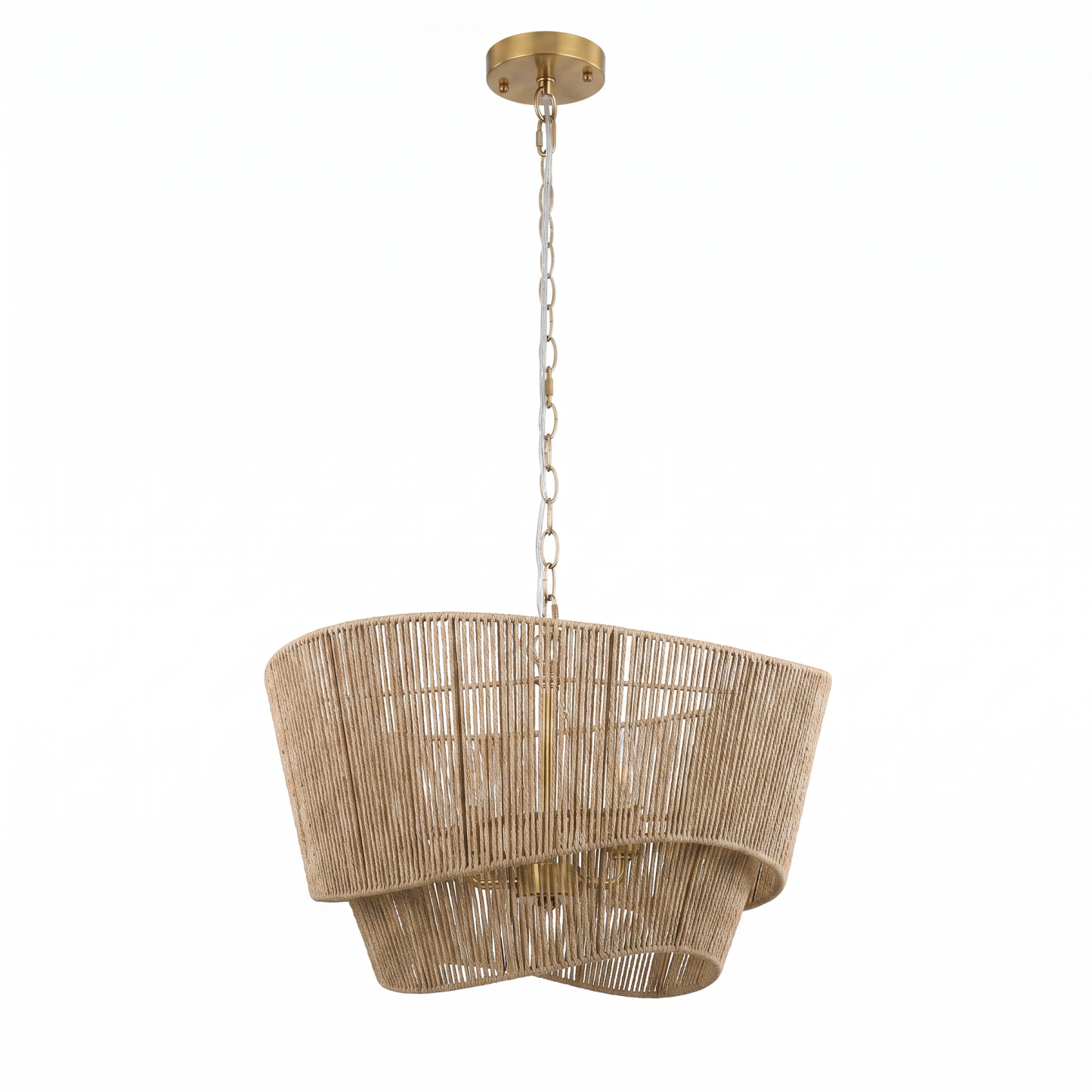 Natural Handwoven Rope Layered Chandelier Modern Farmhouse Pendant Light
