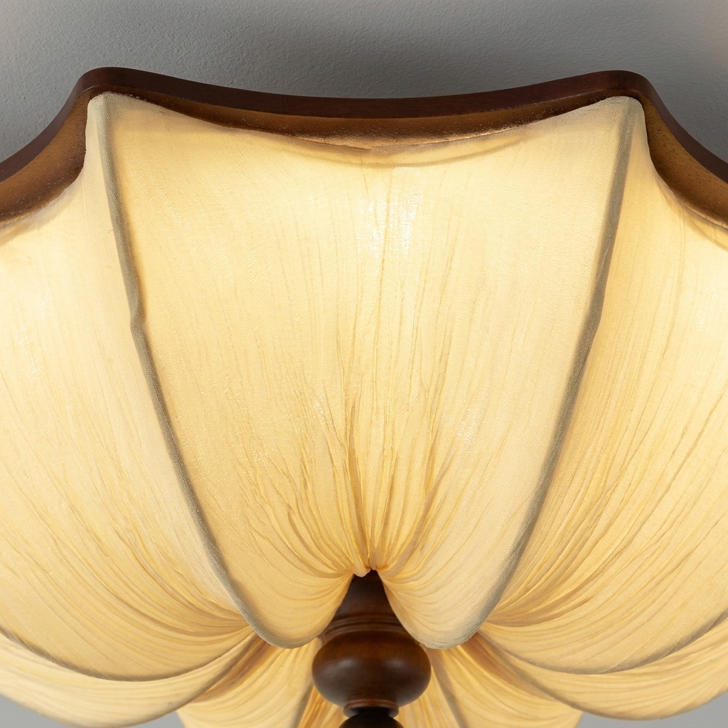 Lotus Fabric Flush Mount Ceiling Light,Vintage Wabi-Sabi  Lamp for Living Room Bedroom