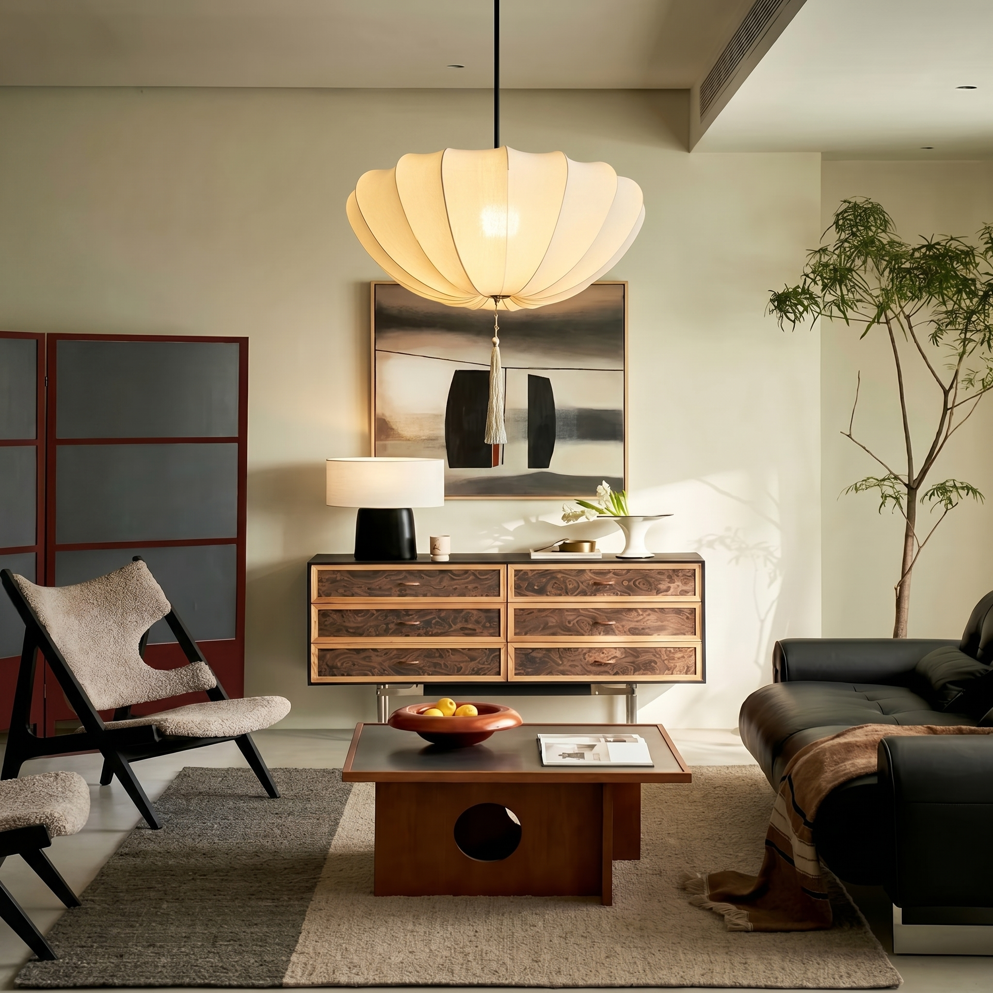 Cream Fabric Pendant Light, Wabi Sabi Pendant Lamp Living Room Bedroom