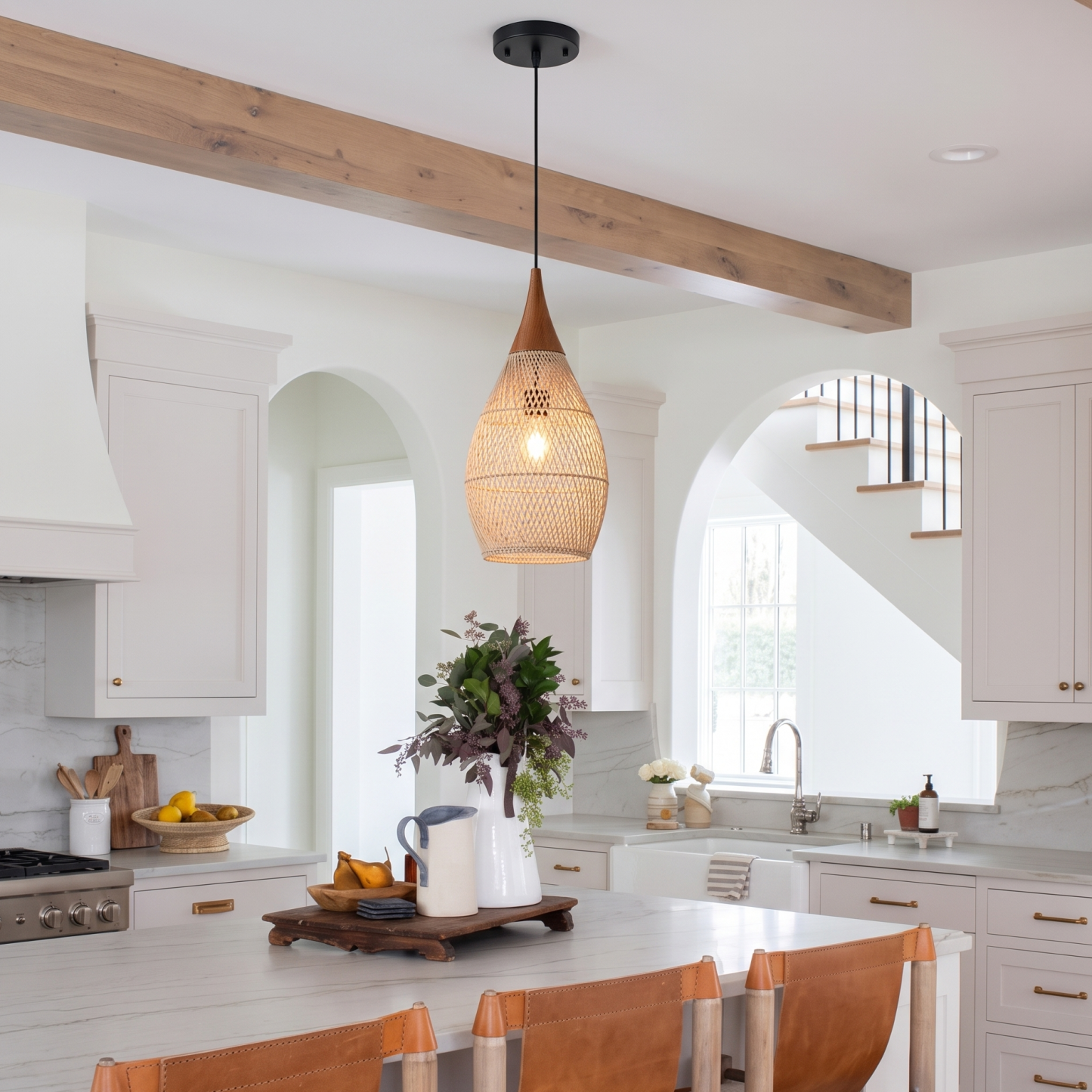 Natural Handwoven Rattan Pendant Light for Wabi-sabi Style Farmhouse