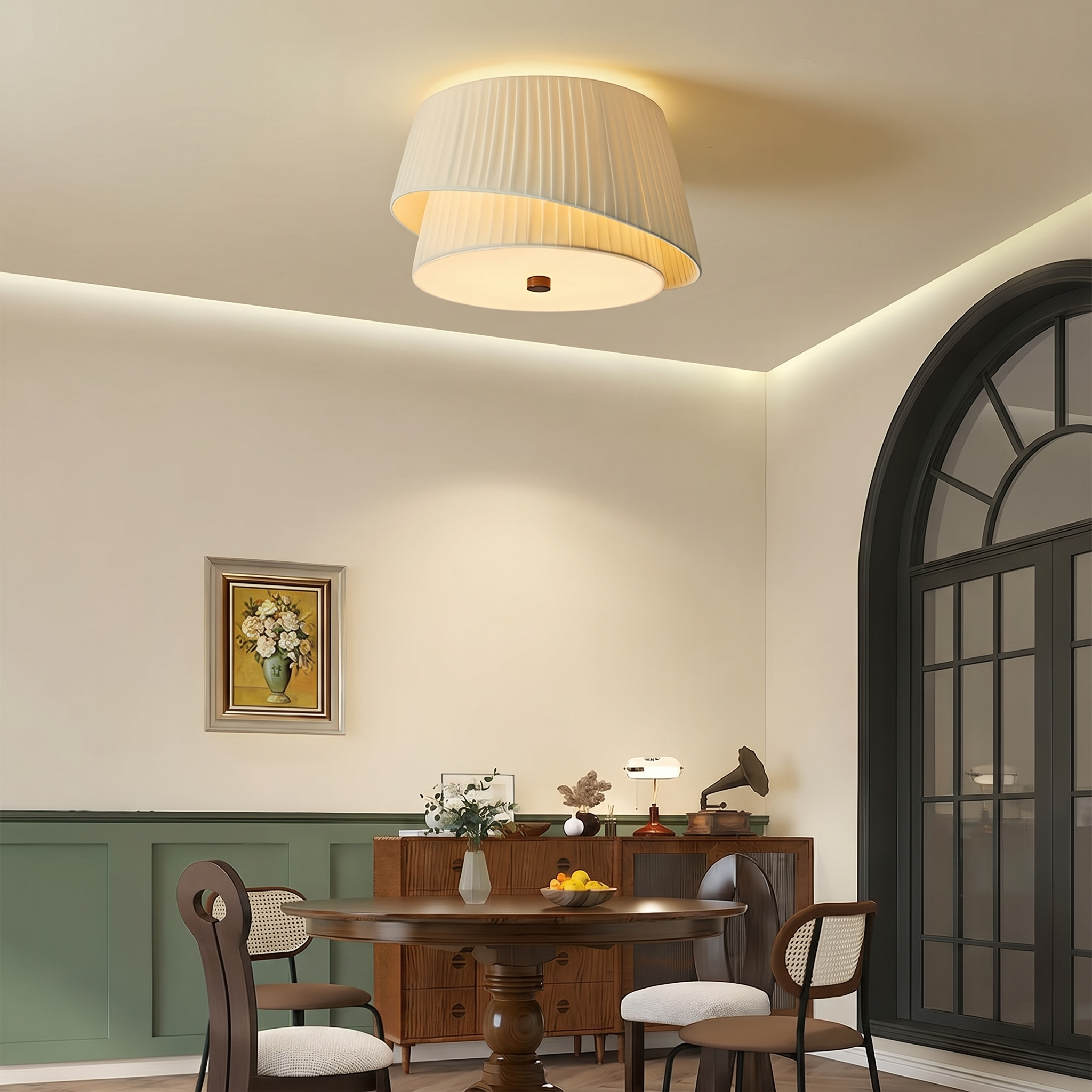 French Retro Fabric Ceiling Lamp for Bedroom 