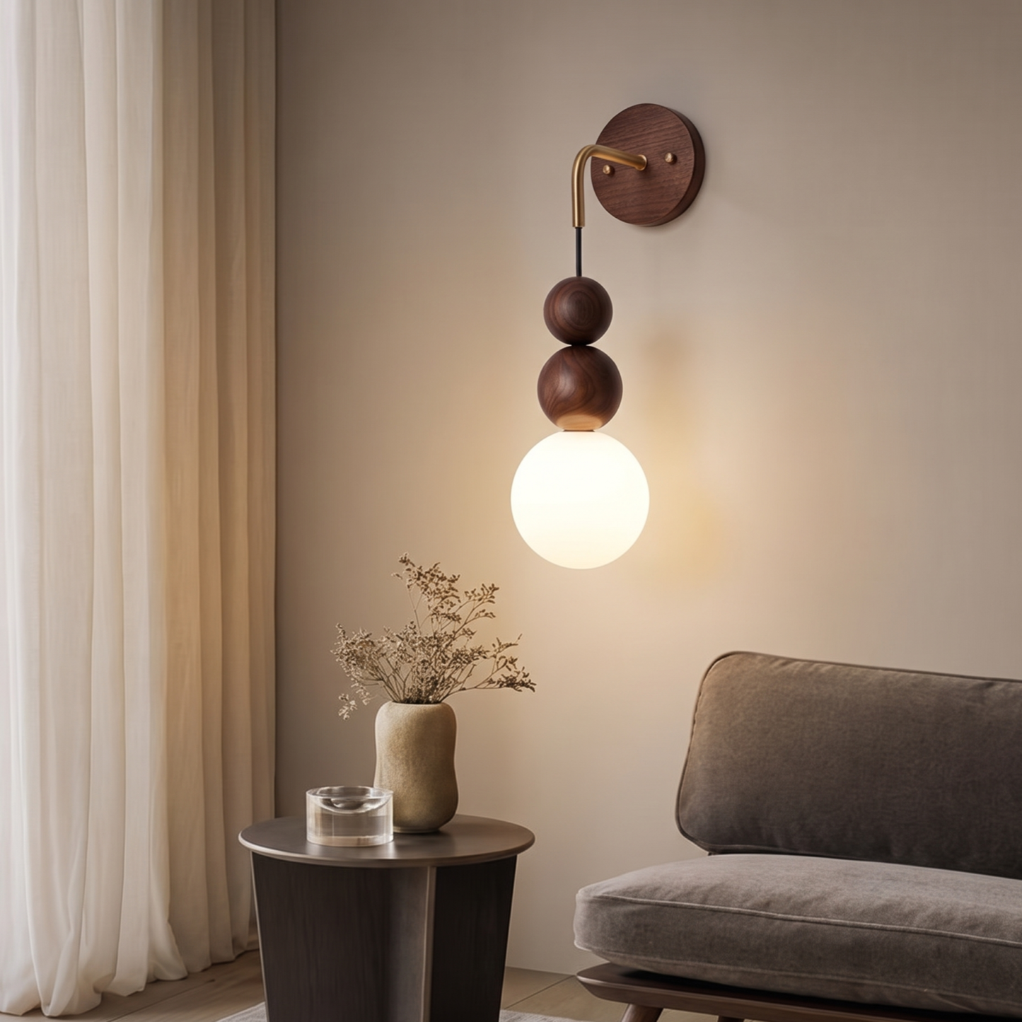 Nordic Geometric Wooden Ball Wall Sconce-Modern Minimalist Glass Globe Wall Light