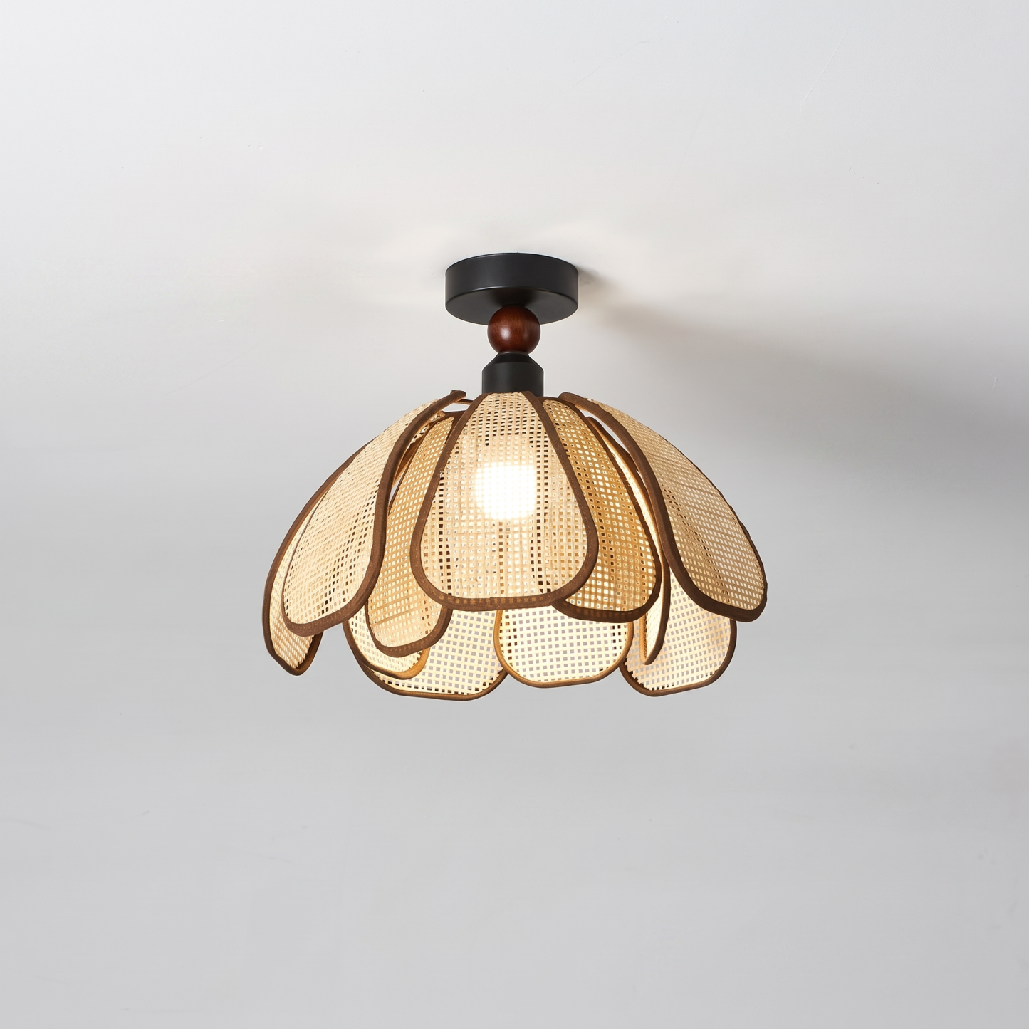 Japanese Wabi-Sabi Woven Rattan Flower Ceiling Lamp for Hallway Entryway
