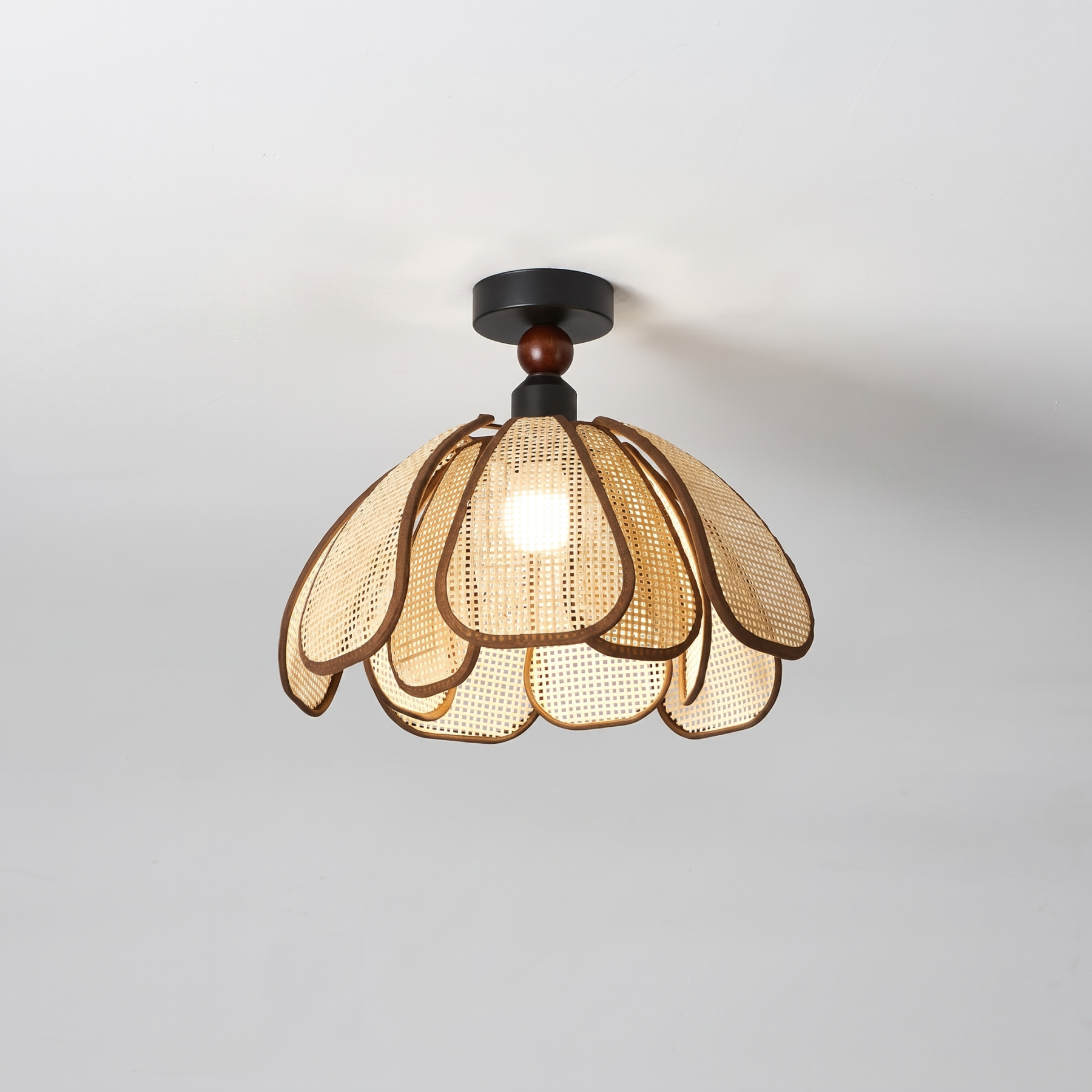 Japanese Wabi-Sabi Woven Rattan Flower Ceiling Lamp for Hallway Entryway