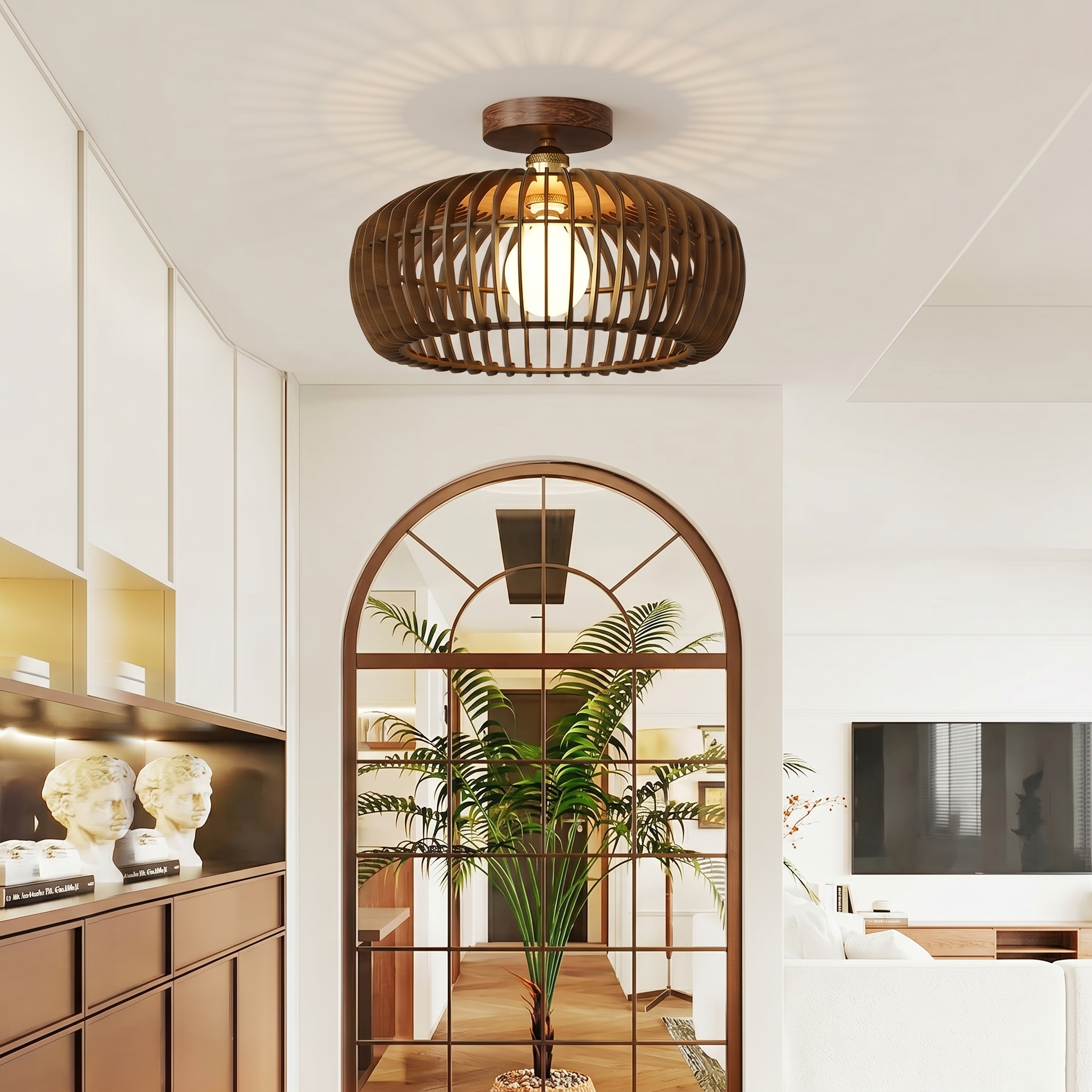 Retro Wabi-Sabi Style Wooden Ceiling Light for Bedrooms and Hallways