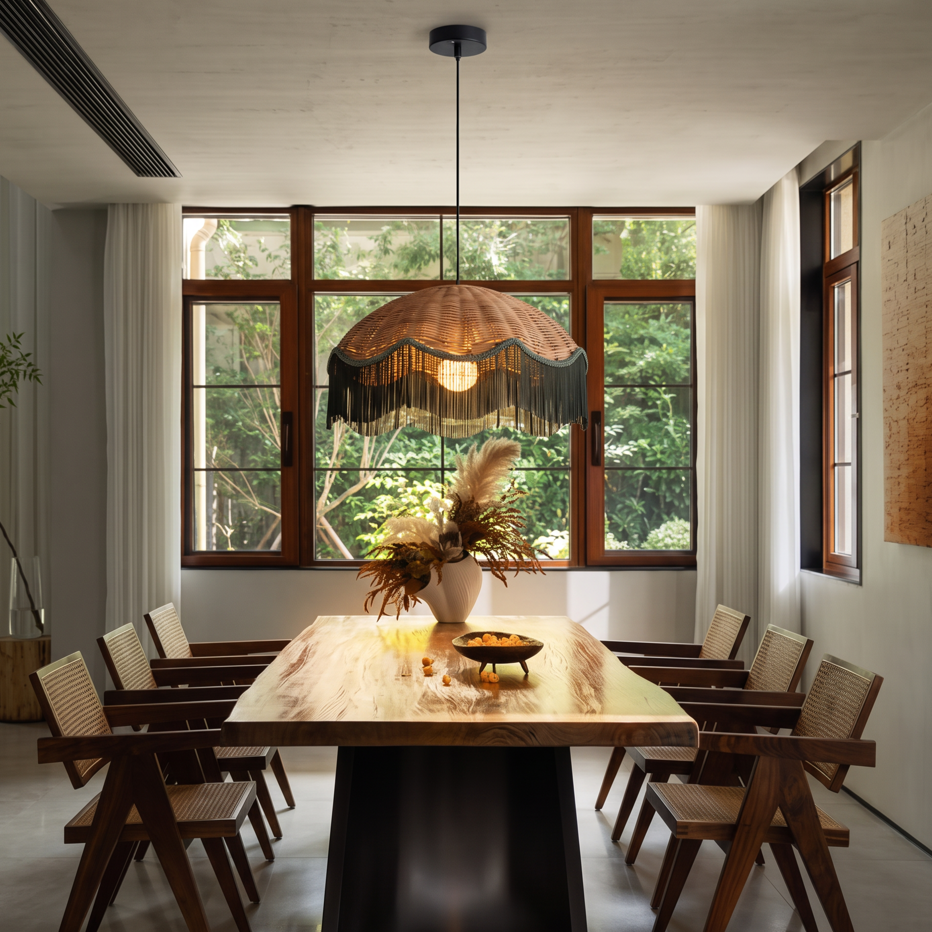 Handwoven Rattan and Fringe Pendant Light Vintage Bohemian Chandelier for Dining Room