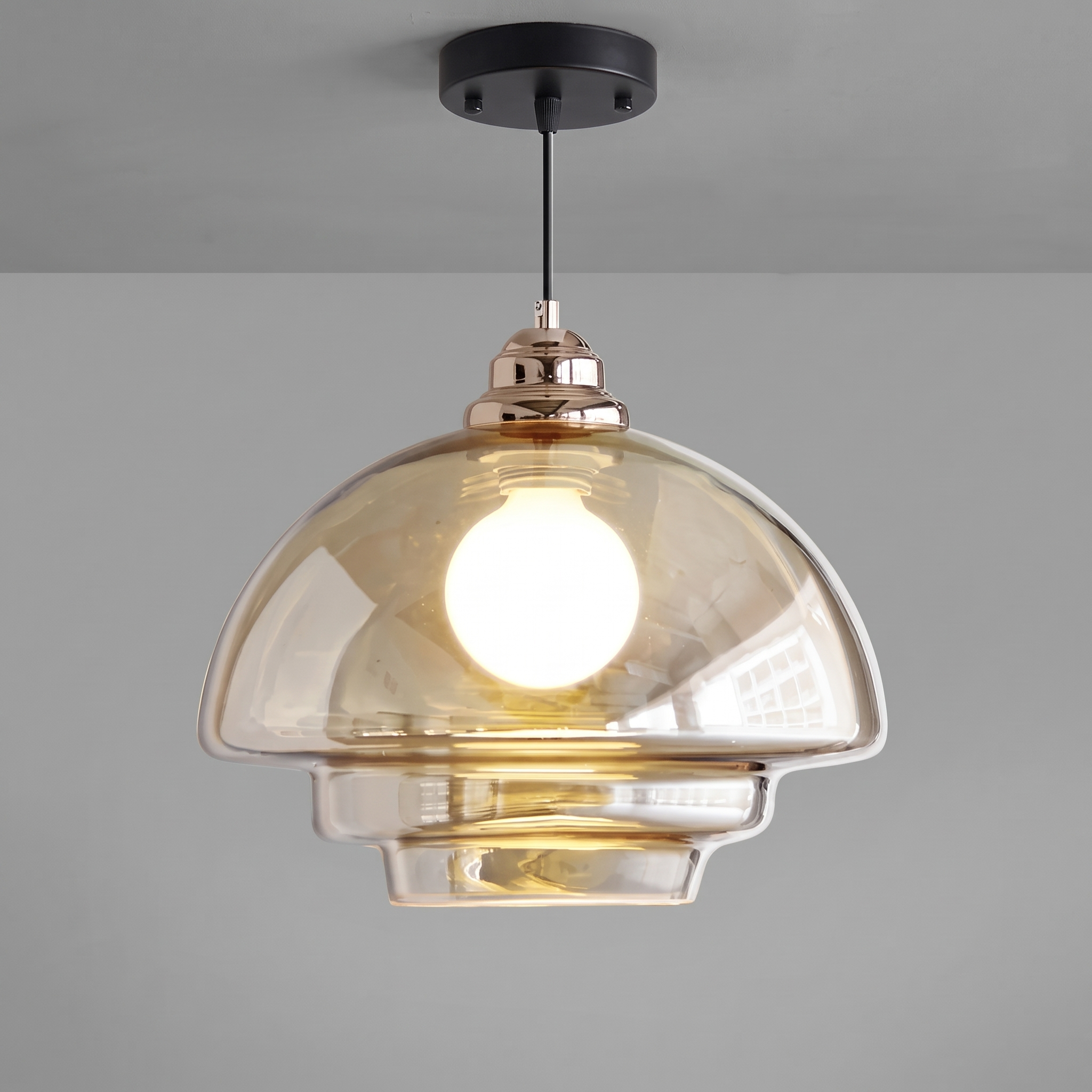 Modern Amber Layered Glass Pendant Light – Mid-Century Style Ceiling Lamp for Dining Rooms Kitchen IslandsBedrooms