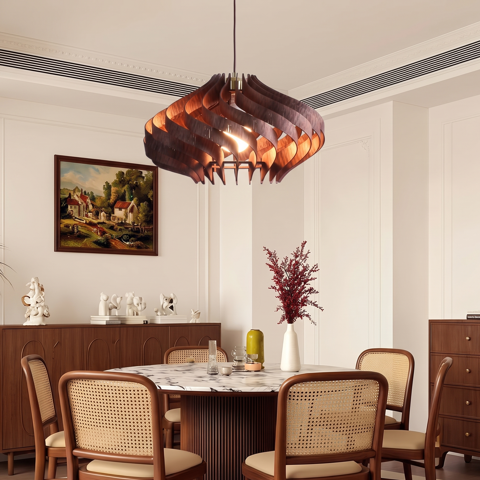 Retro Wooden Pendant Light Japandi Hanging Ceiling Lamp for Dining Room Kitchen Island Living Room