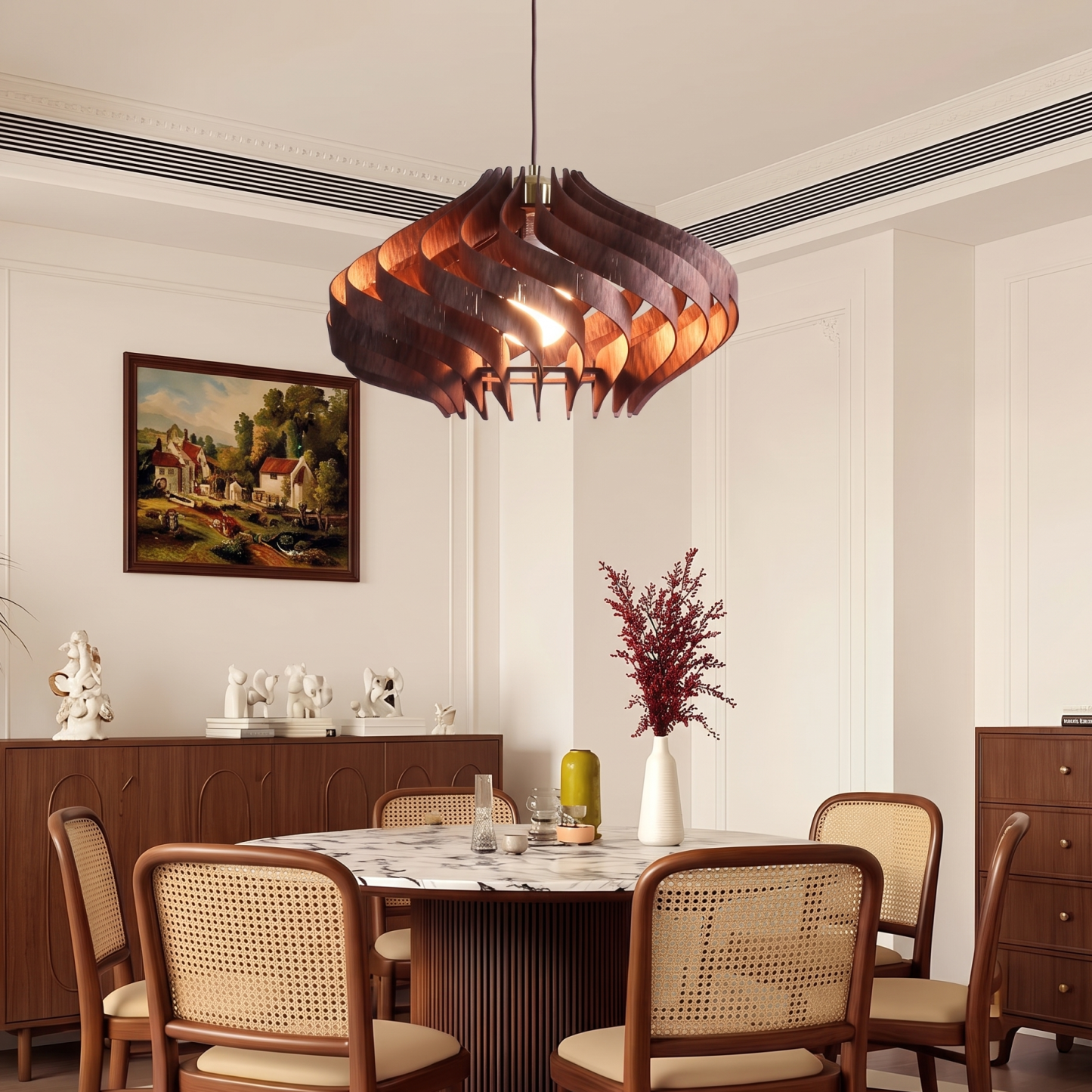 Retro Wooden Pendant Light Japandi Hanging Ceiling Lamp for Dining Room Kitchen Island Living Room
