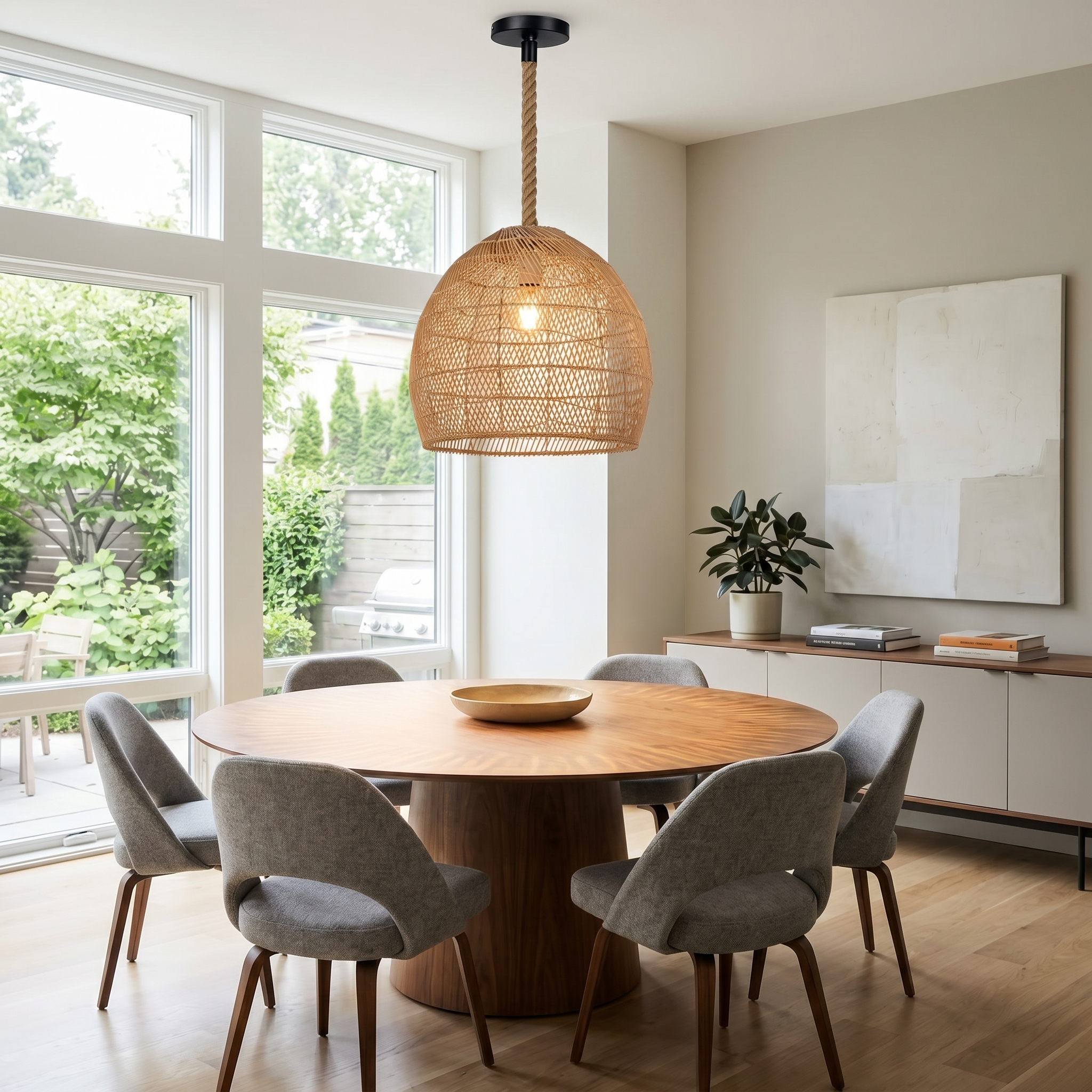 Handwoven Bohemian Rattan Pendant Light for Farmhouse Dining Room
