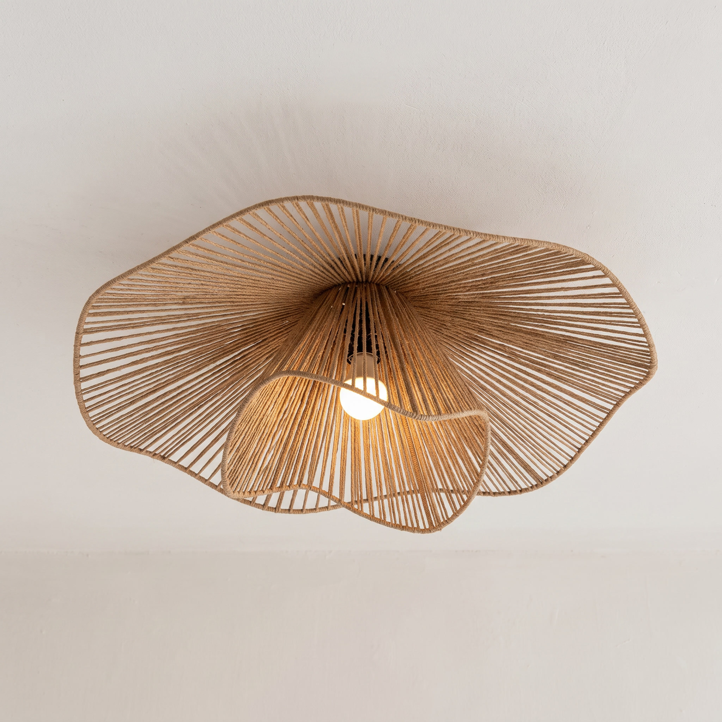 Retro Wavy Woven Paper Rope Flush Mount Ceiling Light  for Living Room Bedroom