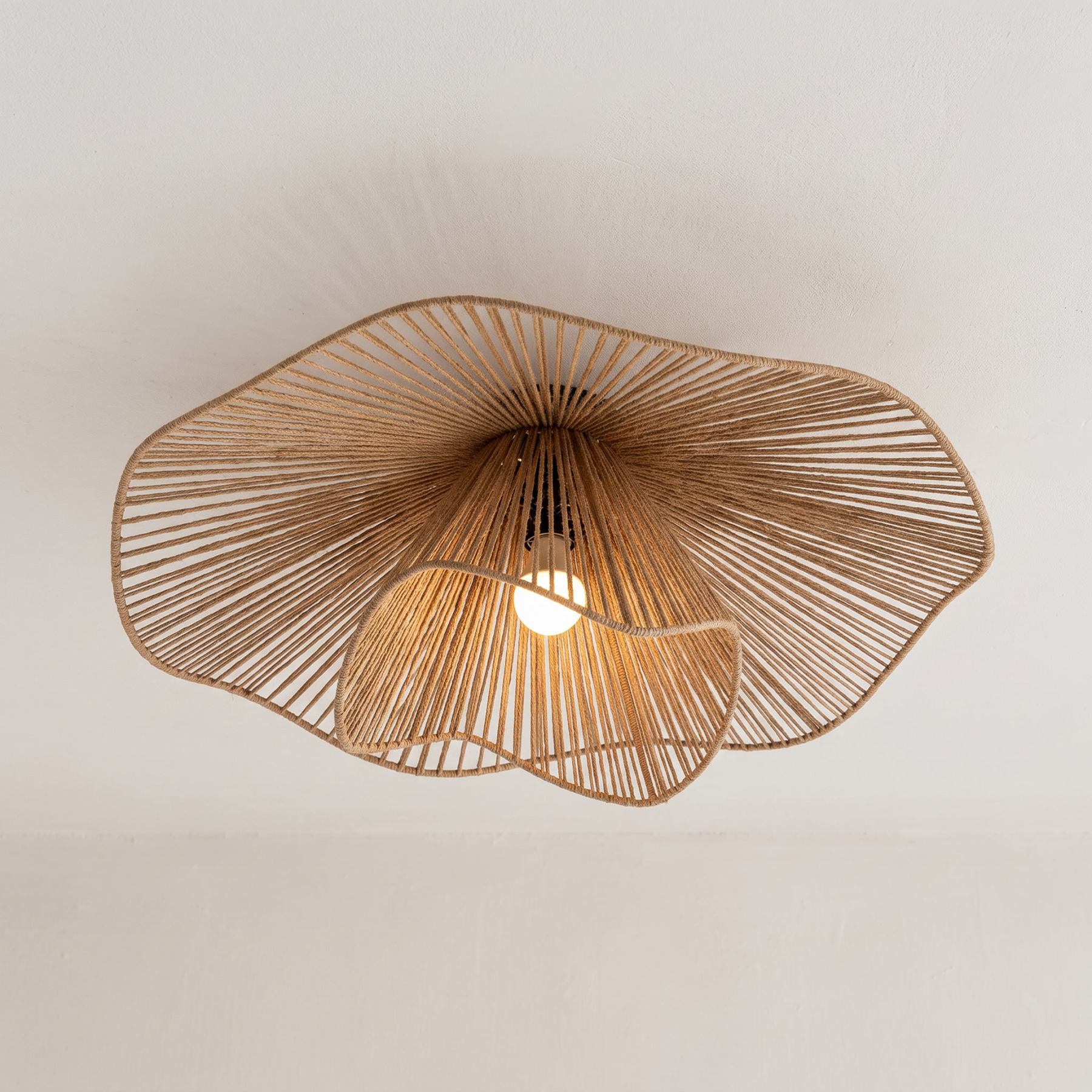 Retro Wavy Woven Paper Rope Flush Mount Ceiling Light  for Living Room Bedroom