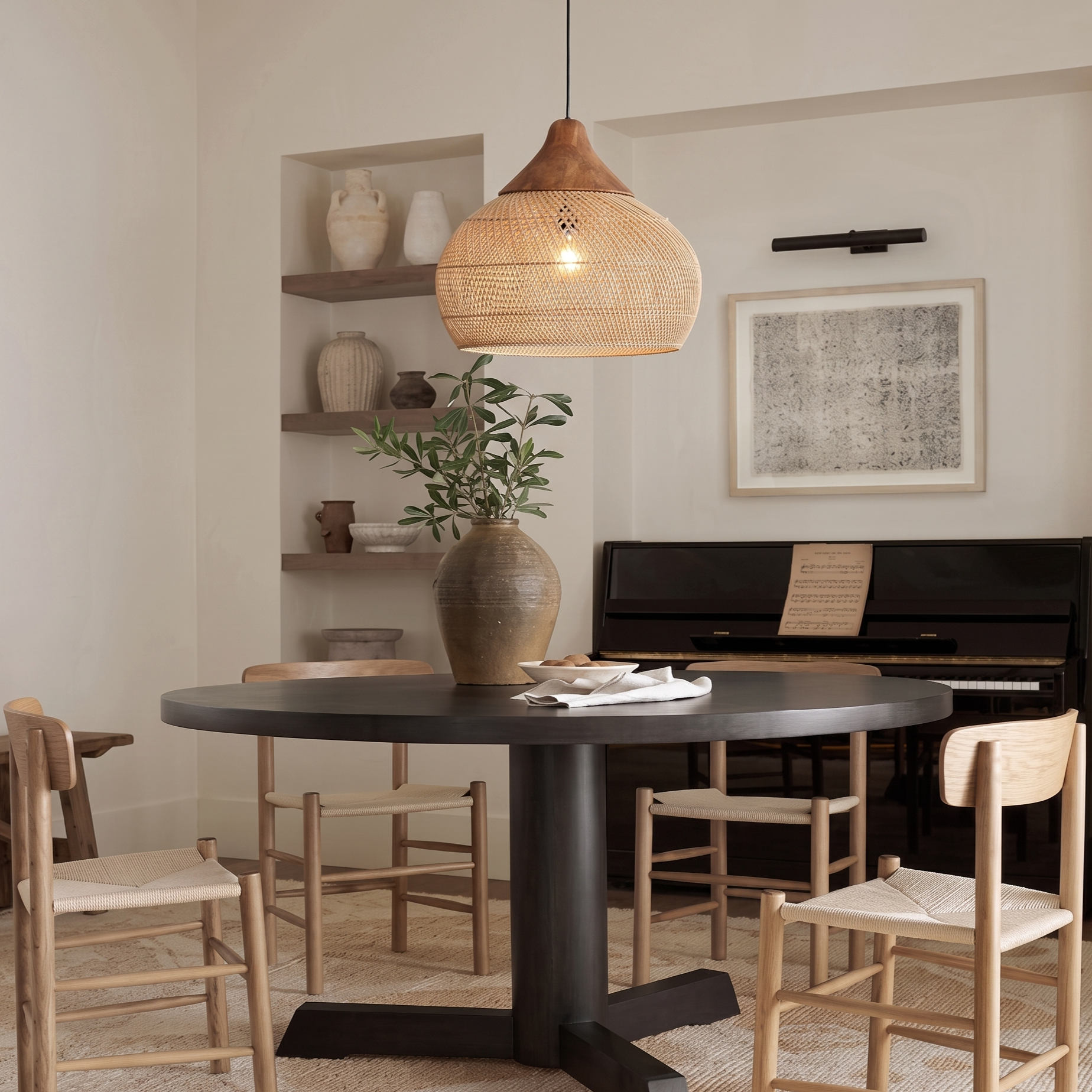 Black Rattan Dome Pendant Light for Kitchen Island
