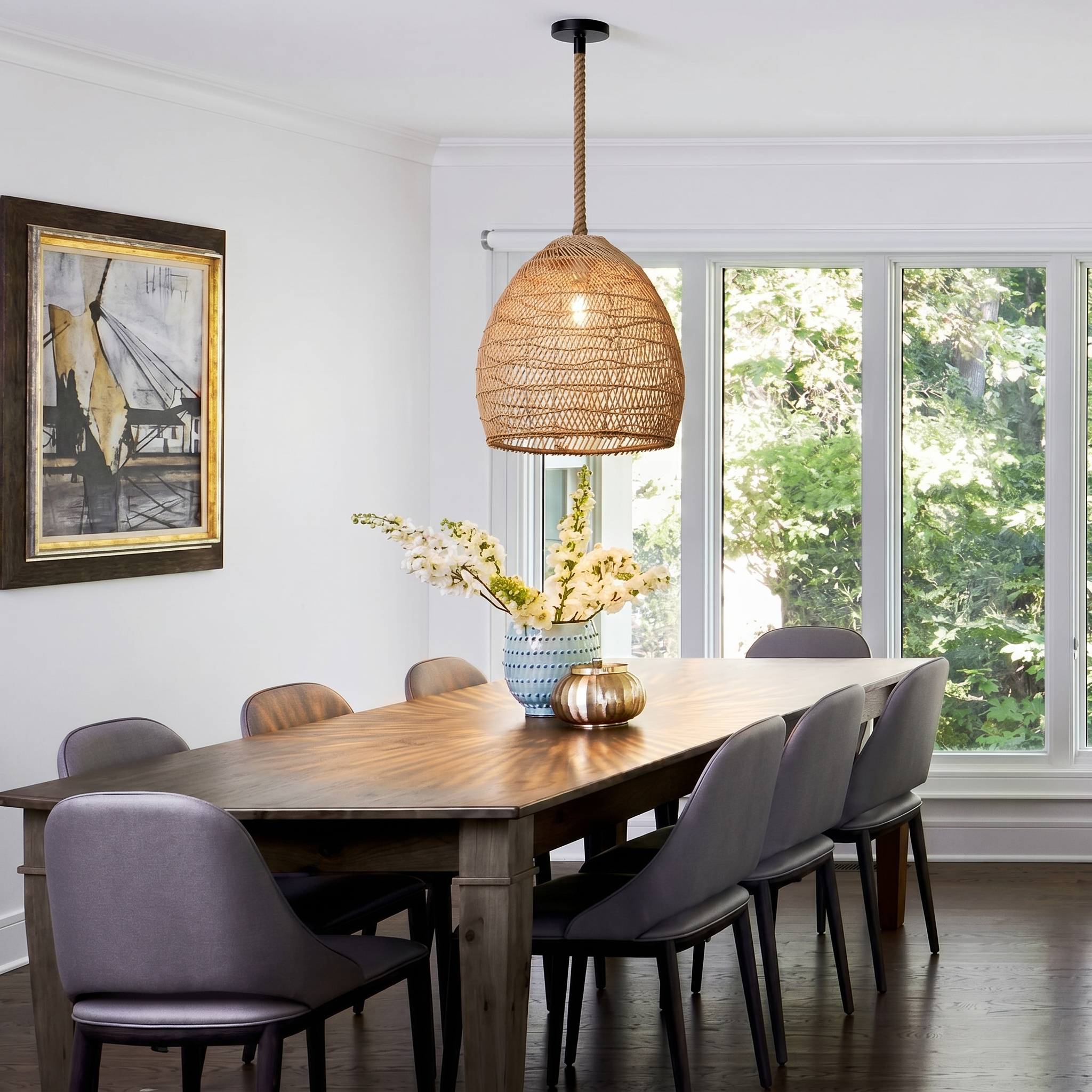 Handwoven Bohemian Rattan Pendant Light for Farmhouse Dining Room