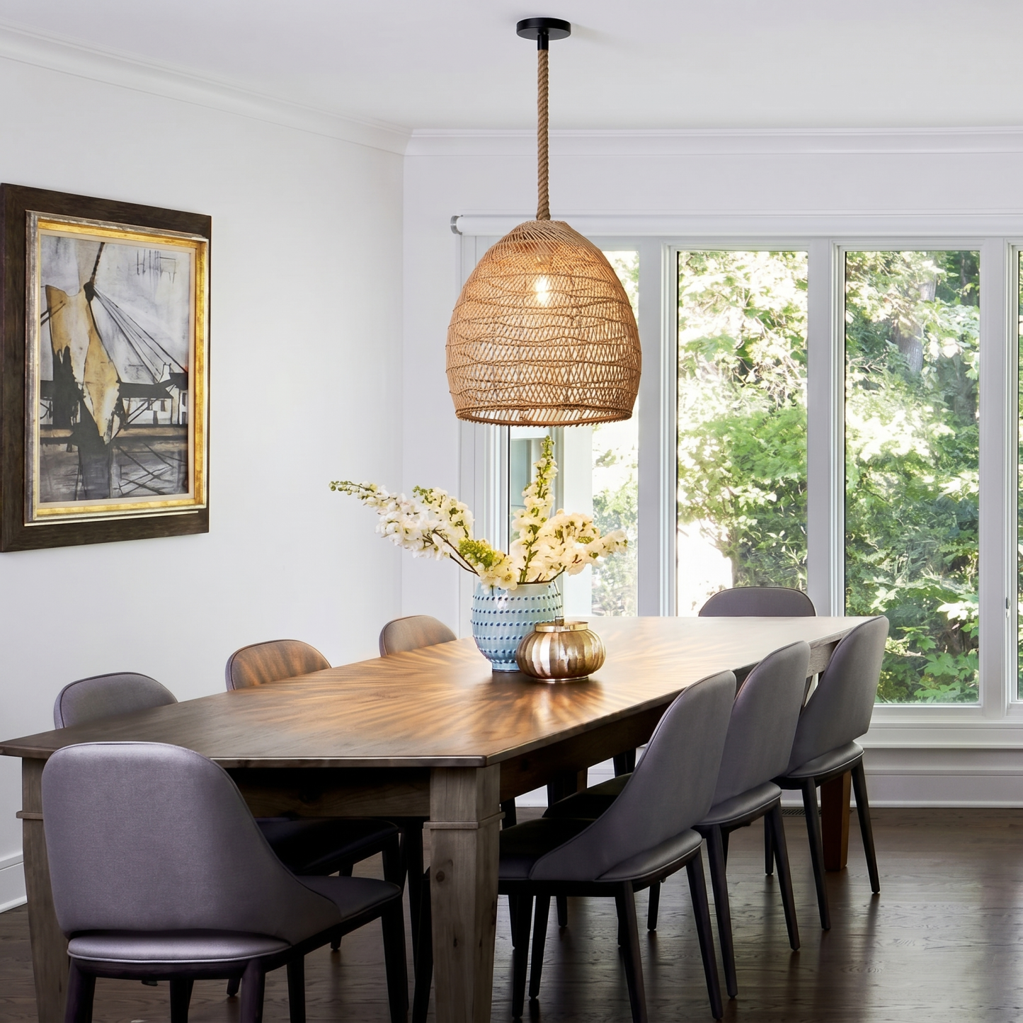 Handwoven Bohemian Rattan Pendant Light for Farmhouse Dining Room