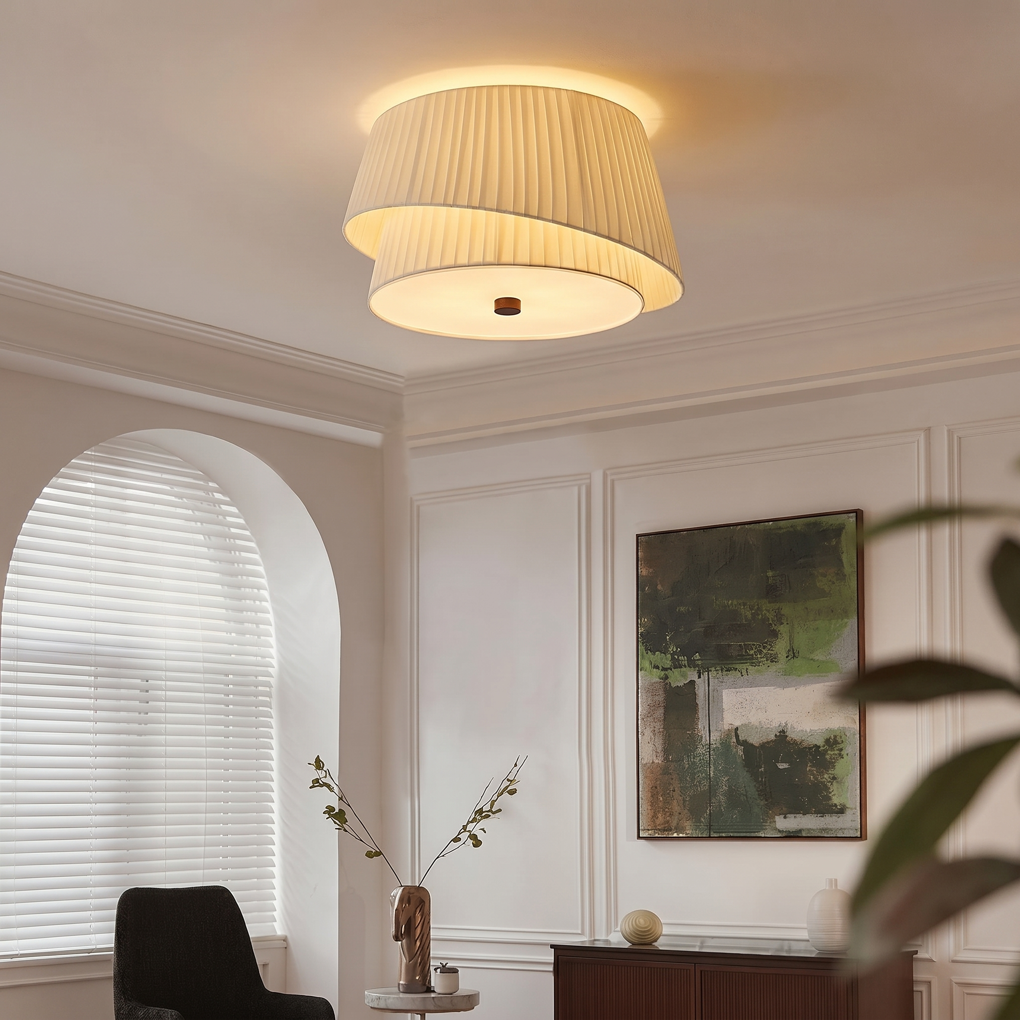 French Retro Fabric Ceiling Lamp for Bedroom 