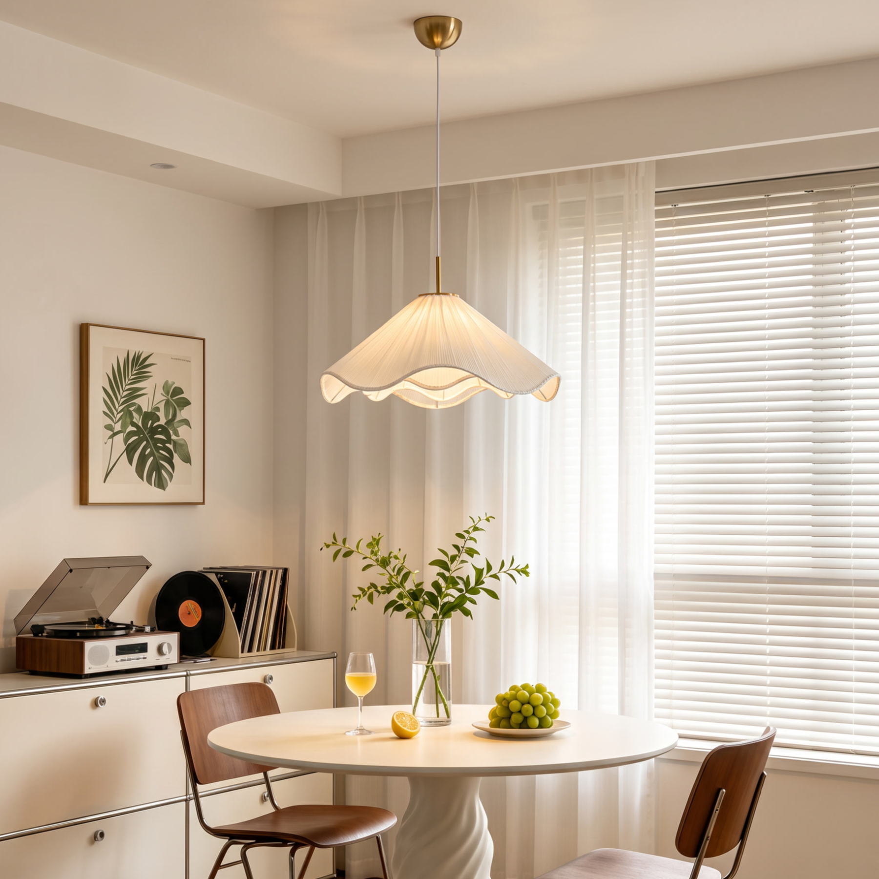 Creative Pleated White Fabric Flower Pendant Light-Elegant Hanging Lamp for Dining Room Bedroom Kitchen Island