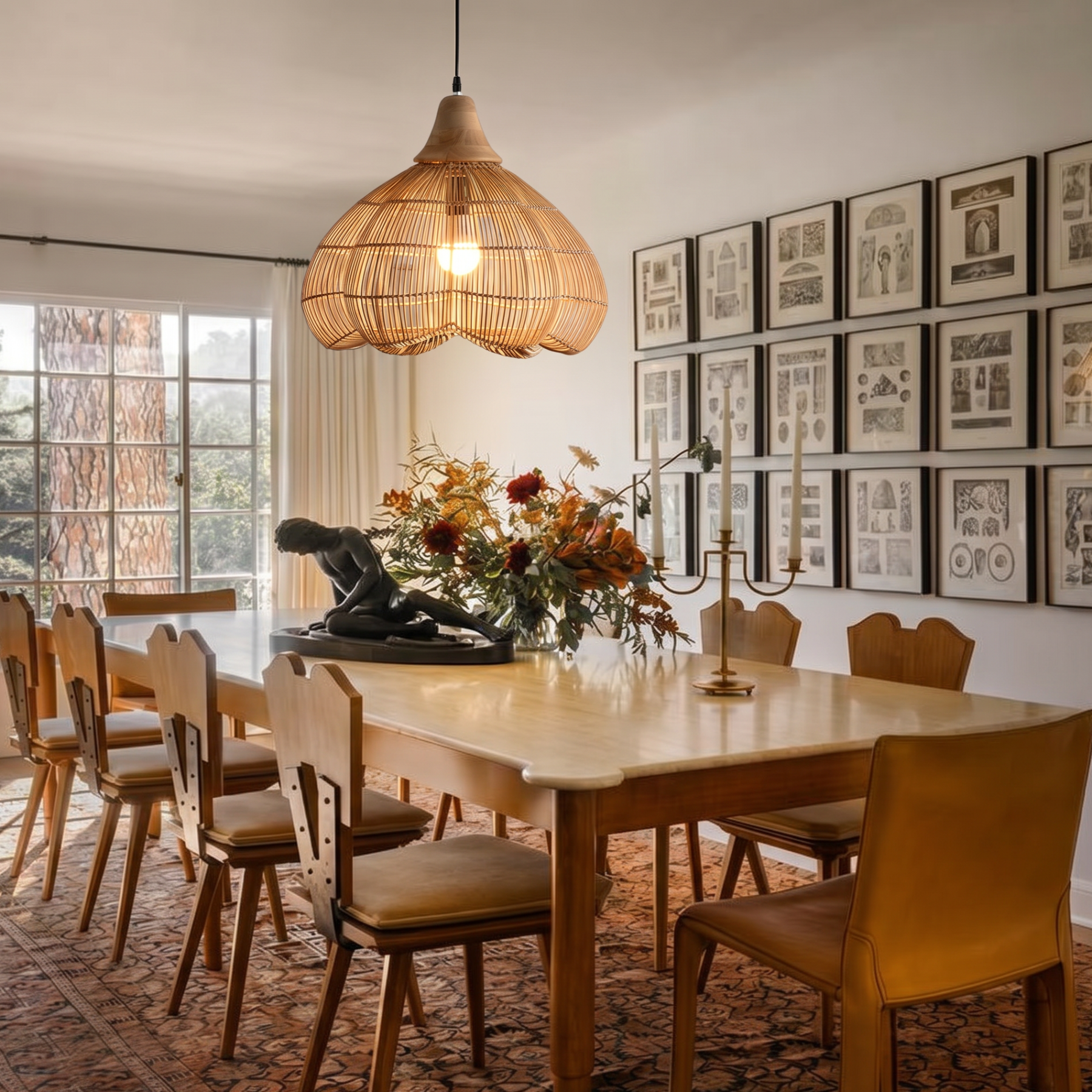 Handmade Woven Boho Rattan Pendant Light for Dining Room