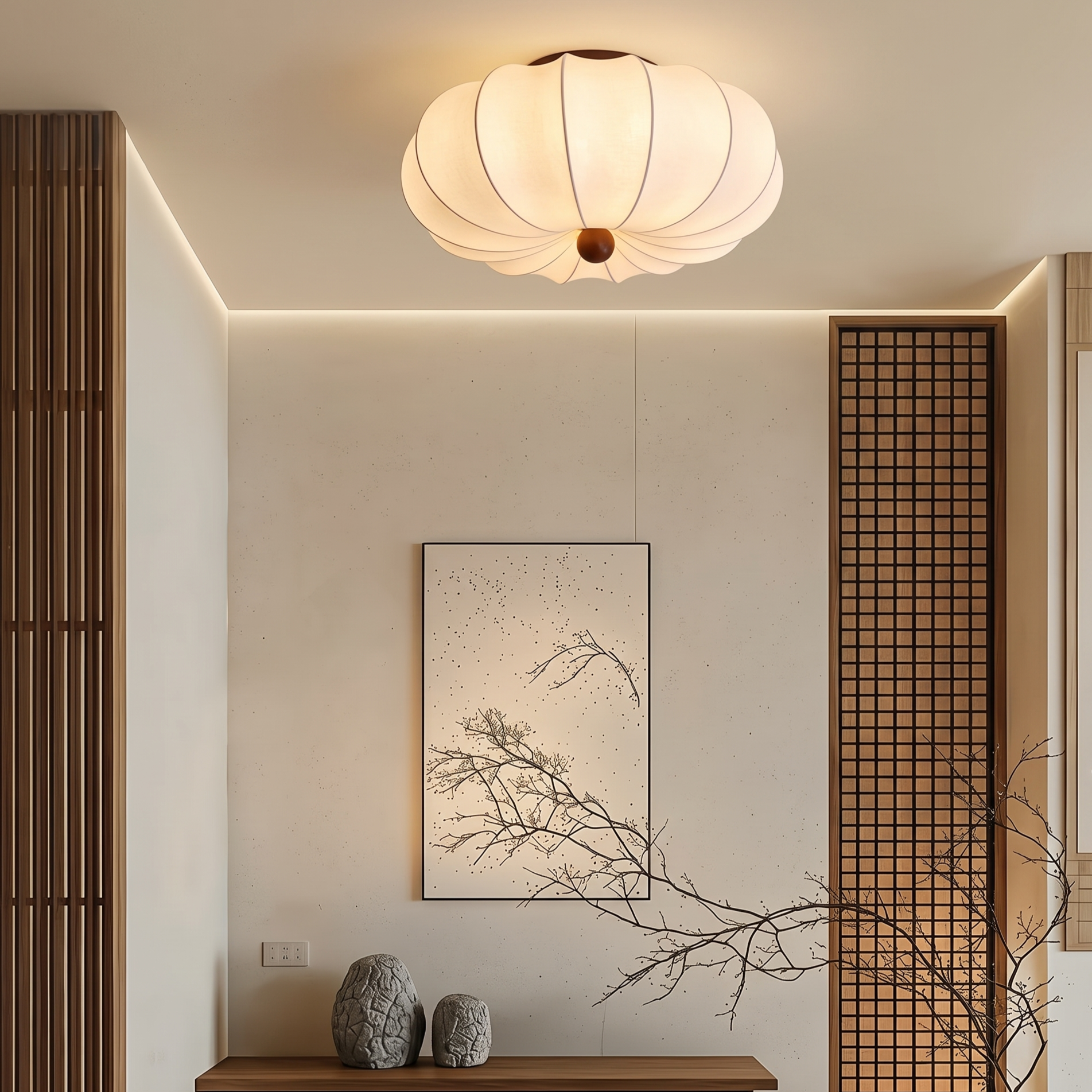 Modern Minimalist Silk Flush Mount Ceiling Light for Bedroom Hallway Balcony