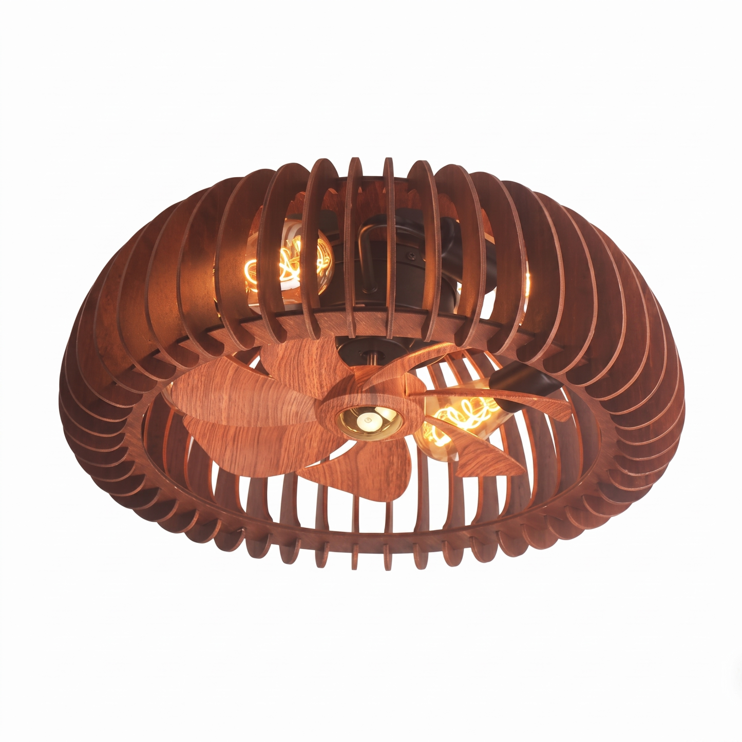 Handcrafted Wooden Cage Ceiling Fan Light Rustic Vintage Cage Chandelier Fan for Bedroom Living Room