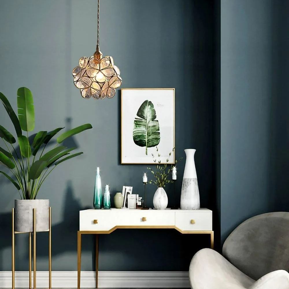 Nordic Brass Flower Petal Glass Pendant Light