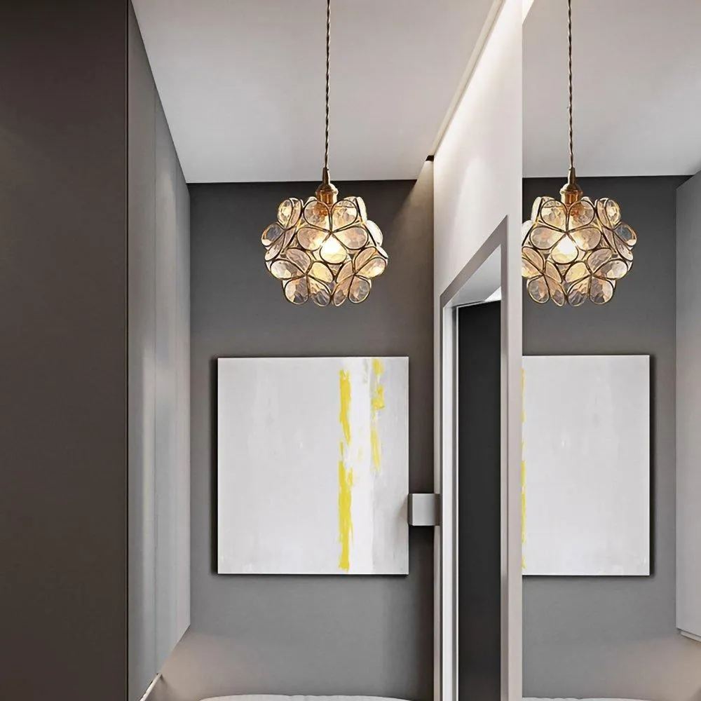 Nordic Brass Flower Petal Glass Pendant Light-labpiecesign