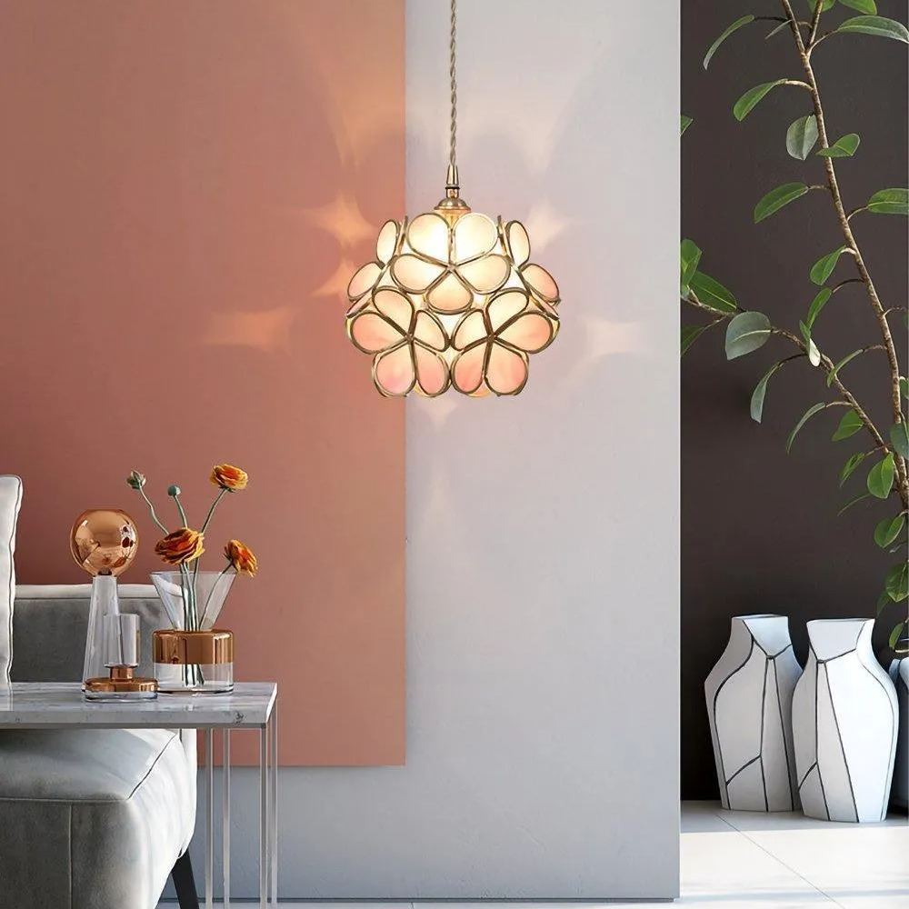 Nordic Brass Flower Petal Glass Pendant Light-labpiecesign