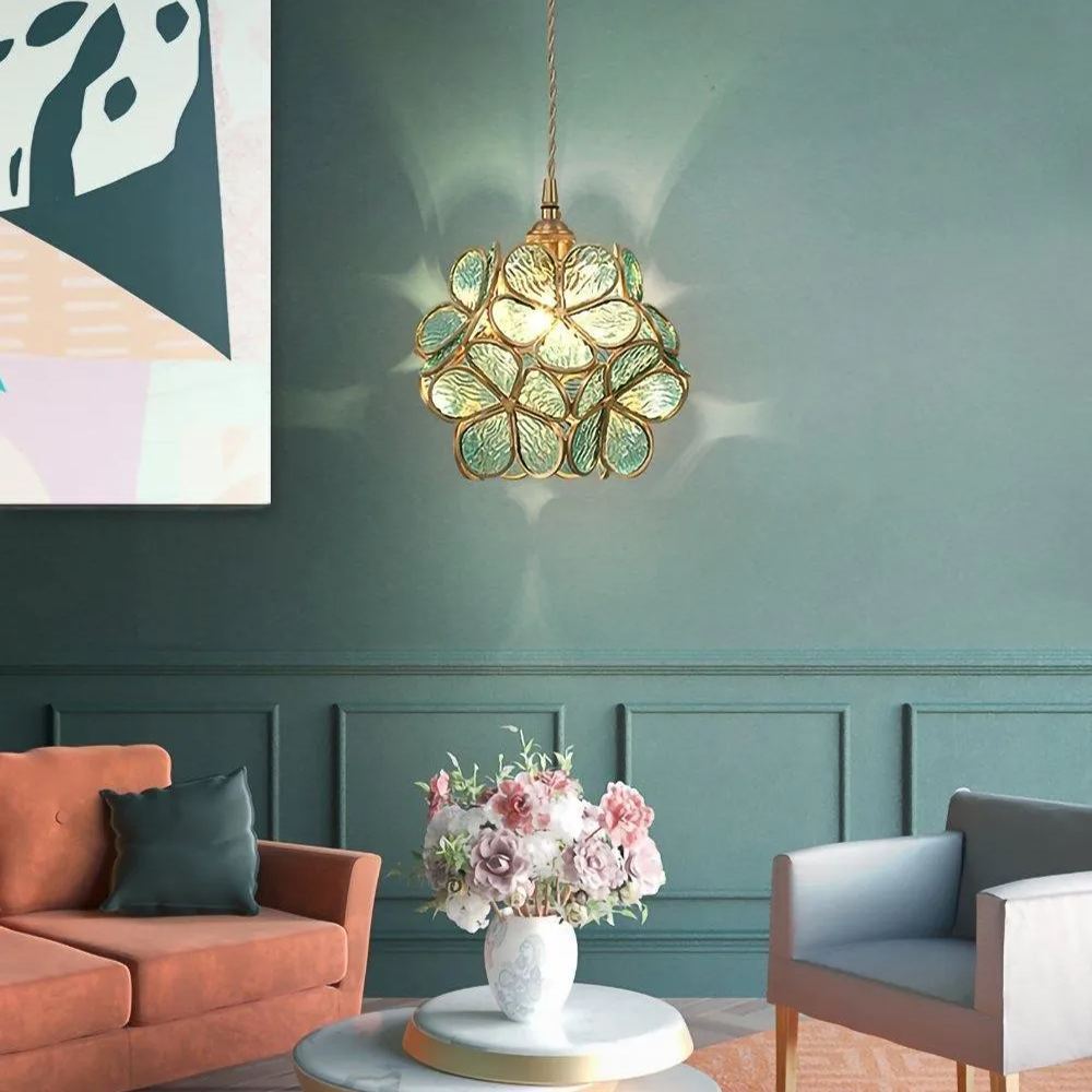 Nordic Brass Flower Petal Glass Pendant Light-labpiecesign