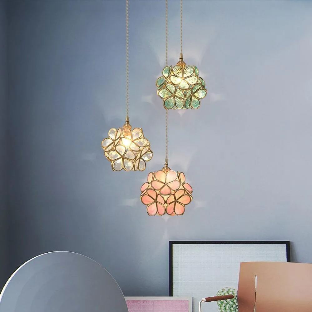 Nordic Brass Flower Petal Glass Pendant Light-labpiecesign