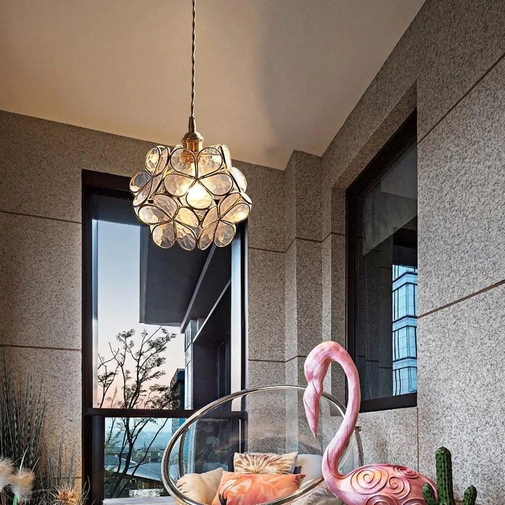 Nordic Brass Flower Petal Glass Pendant Light-labpiecesign