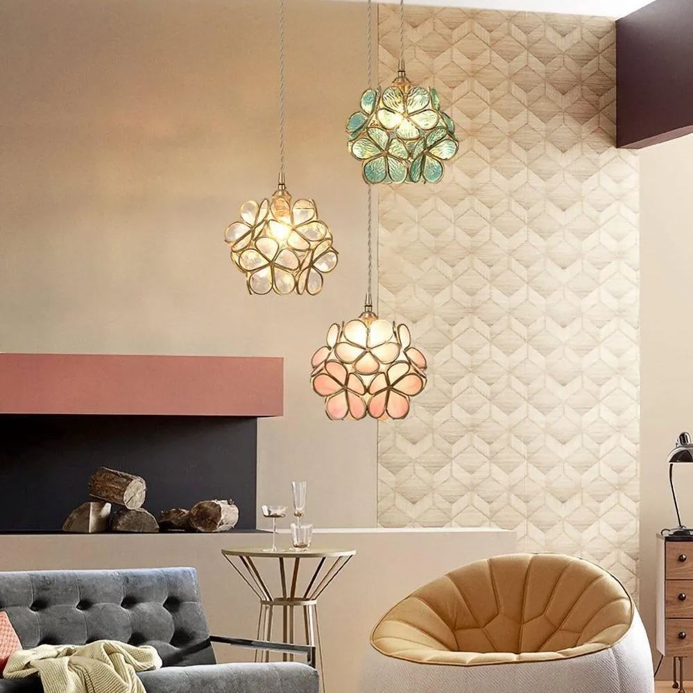 Nordic Brass Flower Petal Glass Pendant Light-labpiecesign