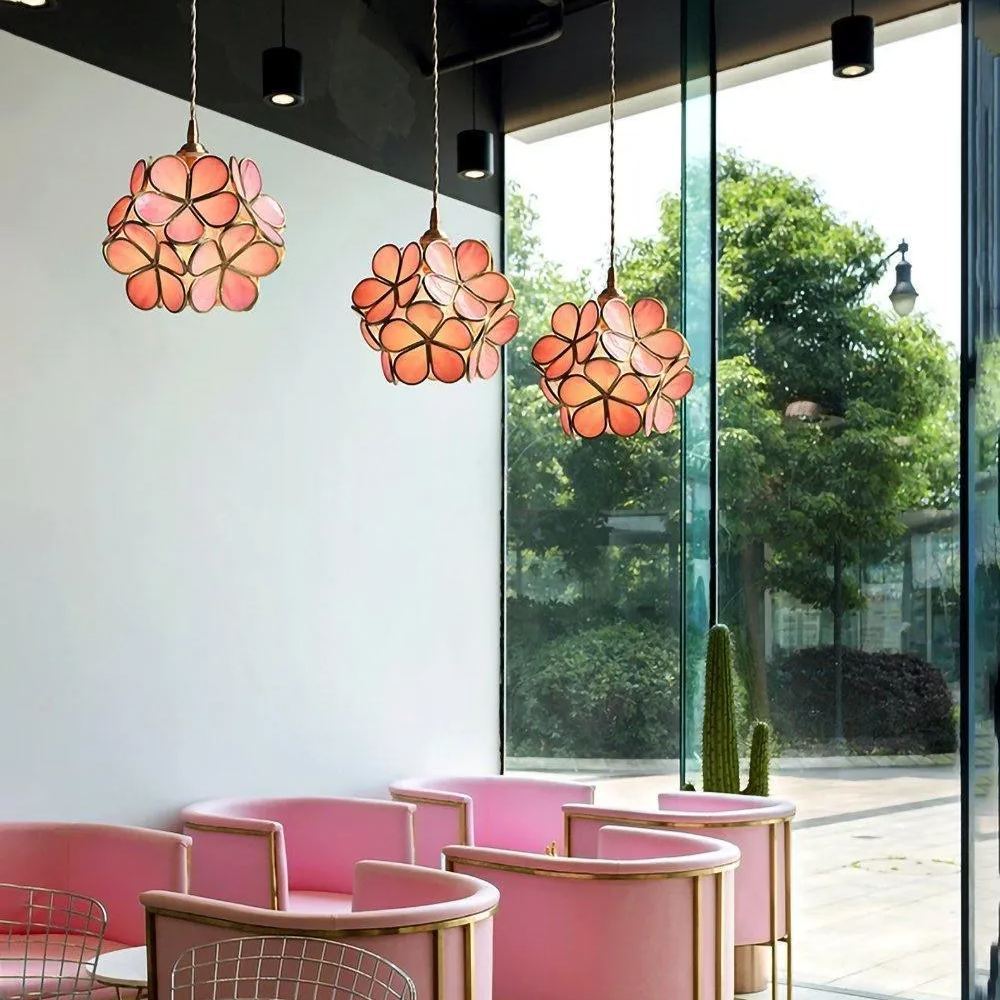 Nordic Brass Flower Petal Glass Pendant Light-labpiecesign