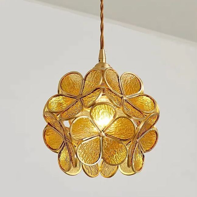 Nordic Brass Flower Petal Glass Pendant Light-labpiecesign