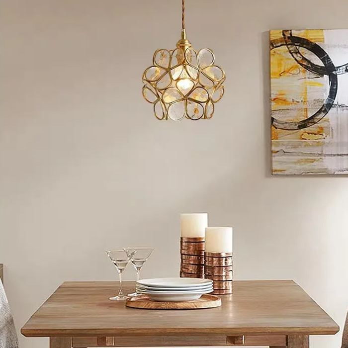 Nordic Brass Flower Petal Glass Pendant Light-labpiecesign