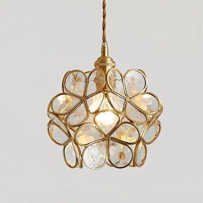 Nordic Brass Flower Petal Glass Pendant Light