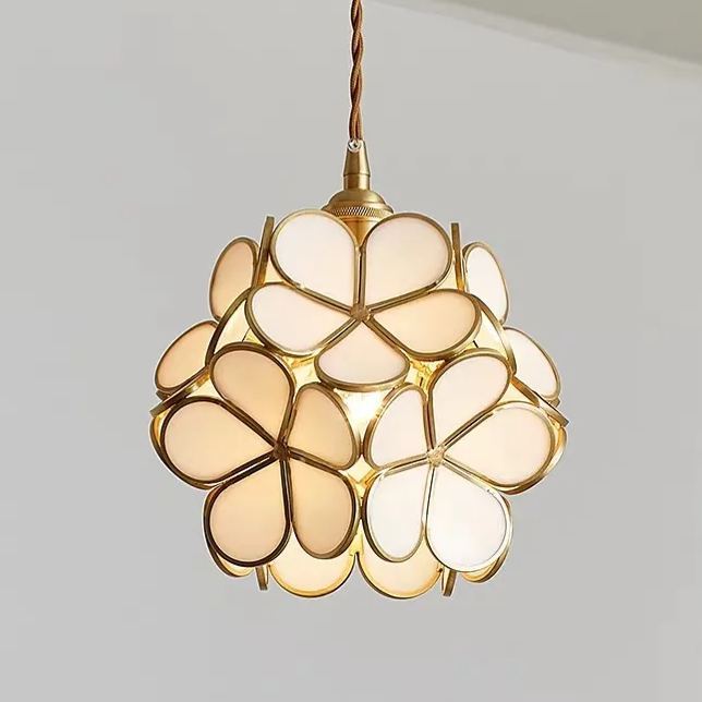 Nordic Brass Flower Petal Glass Pendant Light-labpiecesign