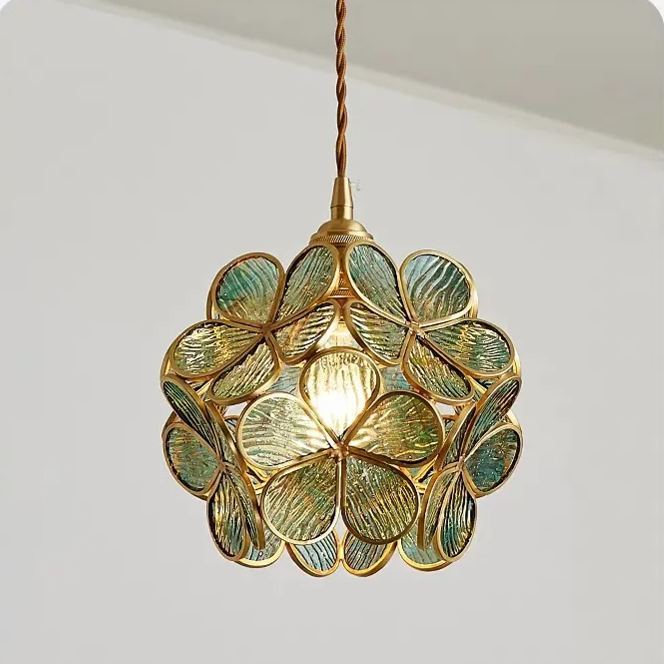 Nordic Brass Flower Petal Glass Pendant Light-labpiecesign