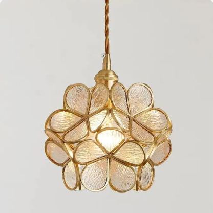 Nordic Brass Flower Petal Glass Pendant Light-labpiecesign