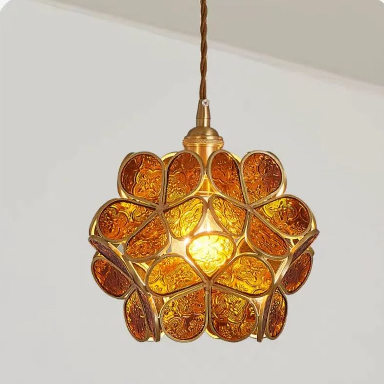 Nordic Brass Flower Petal Glass Pendant Light-labpiecesign