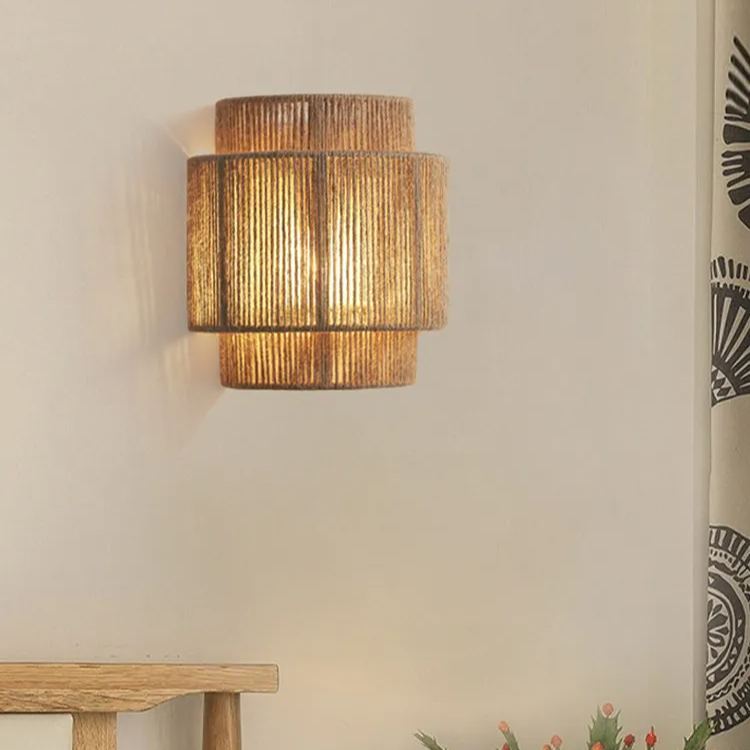 Japanese-style wall lamp Wabi-sabi style retro hemp rope wall lamp ...