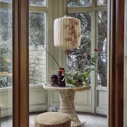 Bamboo Pattern Fabric Chinese Style Pendant Light-labpiecesign
