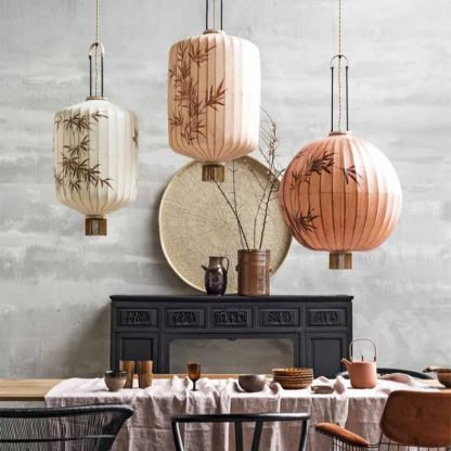 Bamboo Pattern Fabric Chinese Style Pendant Light-labpiecesign