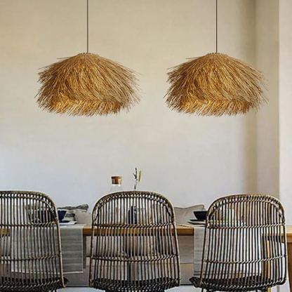Japanese Wabi-Sabi Rattan Living Room Chandelier Retro Straw Lamp-labpiecesign