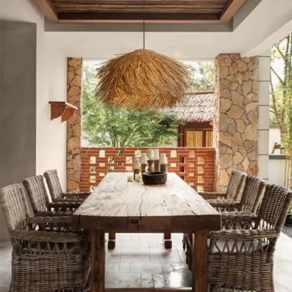 Japanese Wabi-Sabi Rattan Living Room Chandelier Retro Straw Lamp-labpiecesign