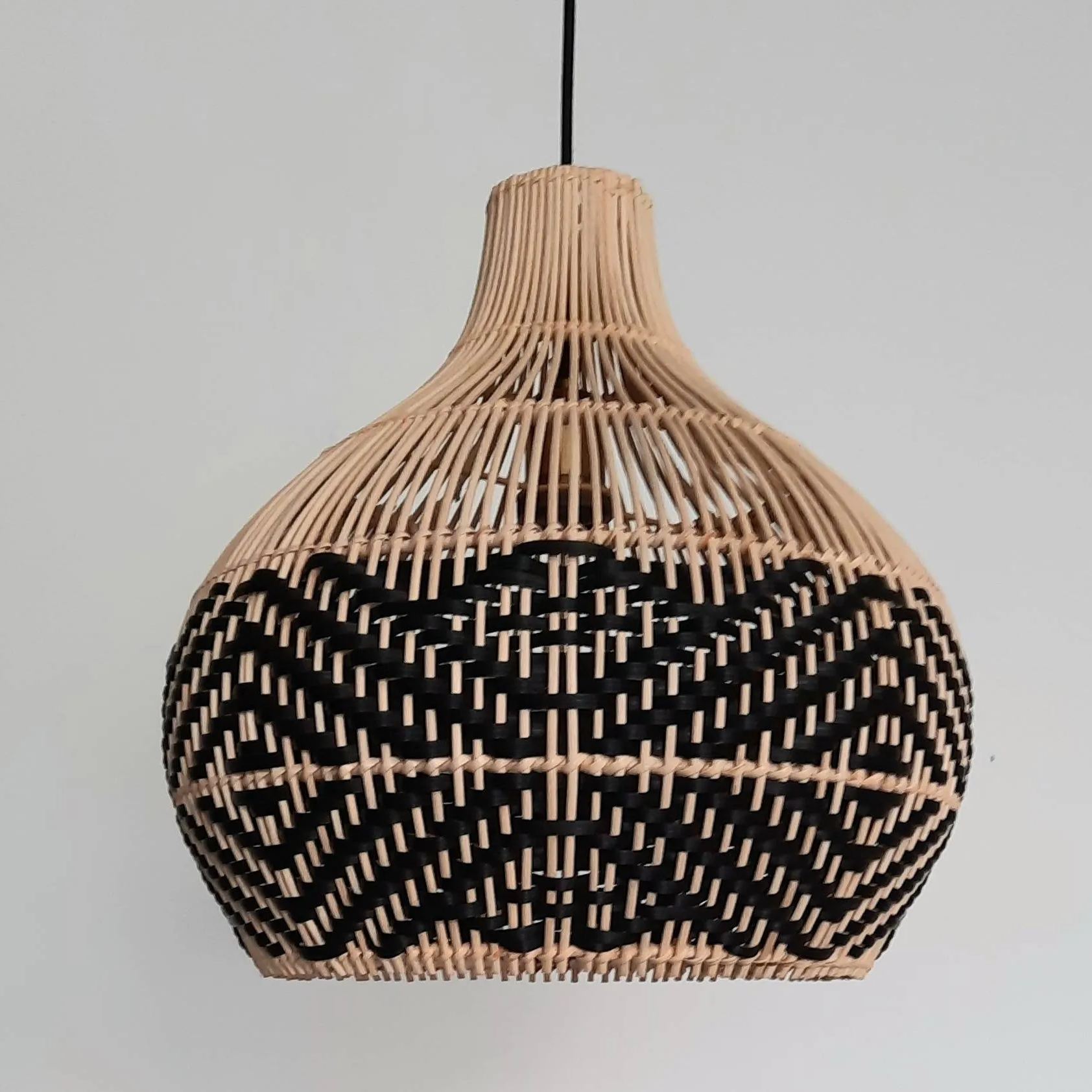 [Copy]Brown Stripe Lampshade Vintage Rattan Pendant Light