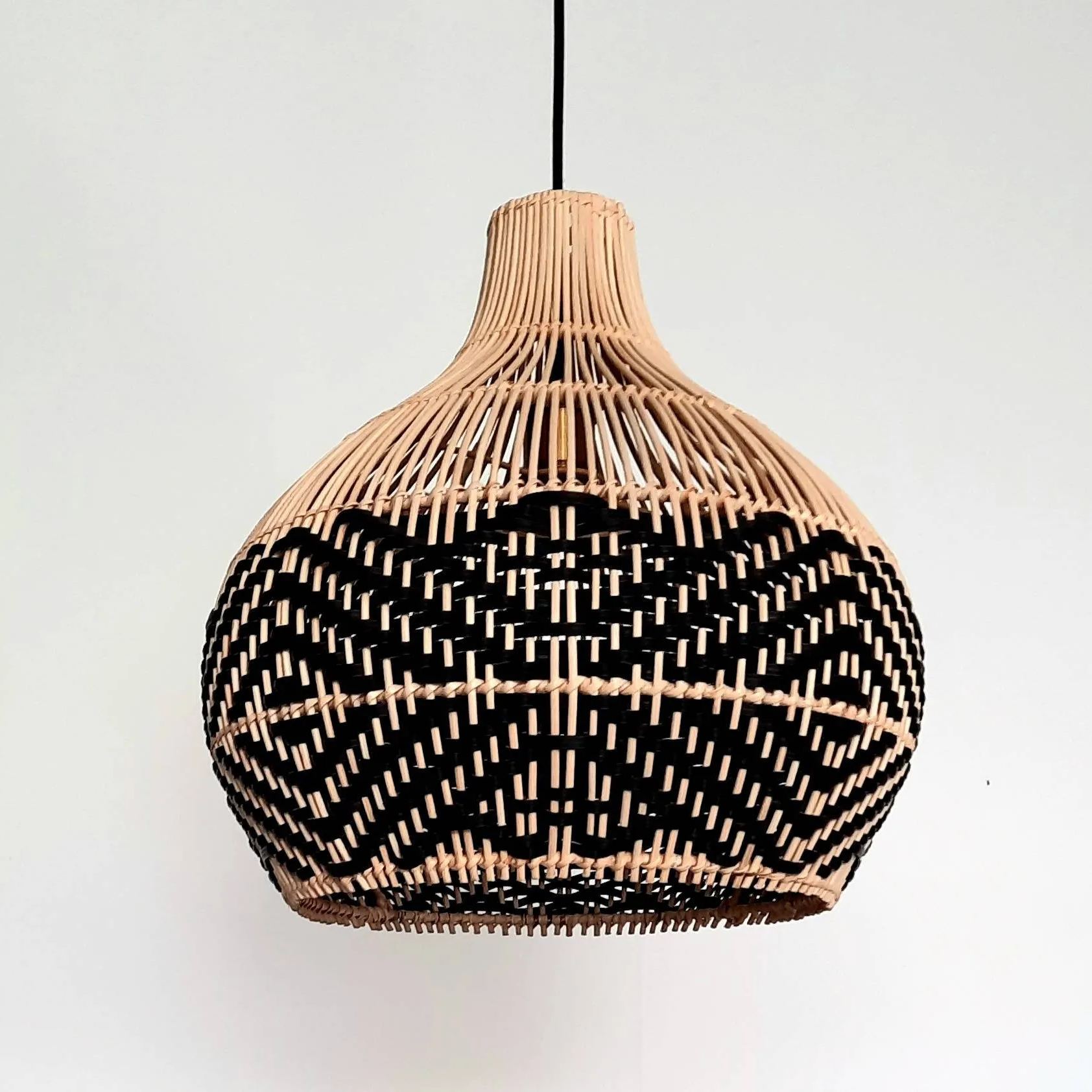 [Copy]Brown Stripe Lampshade Vintage Rattan Pendant Light